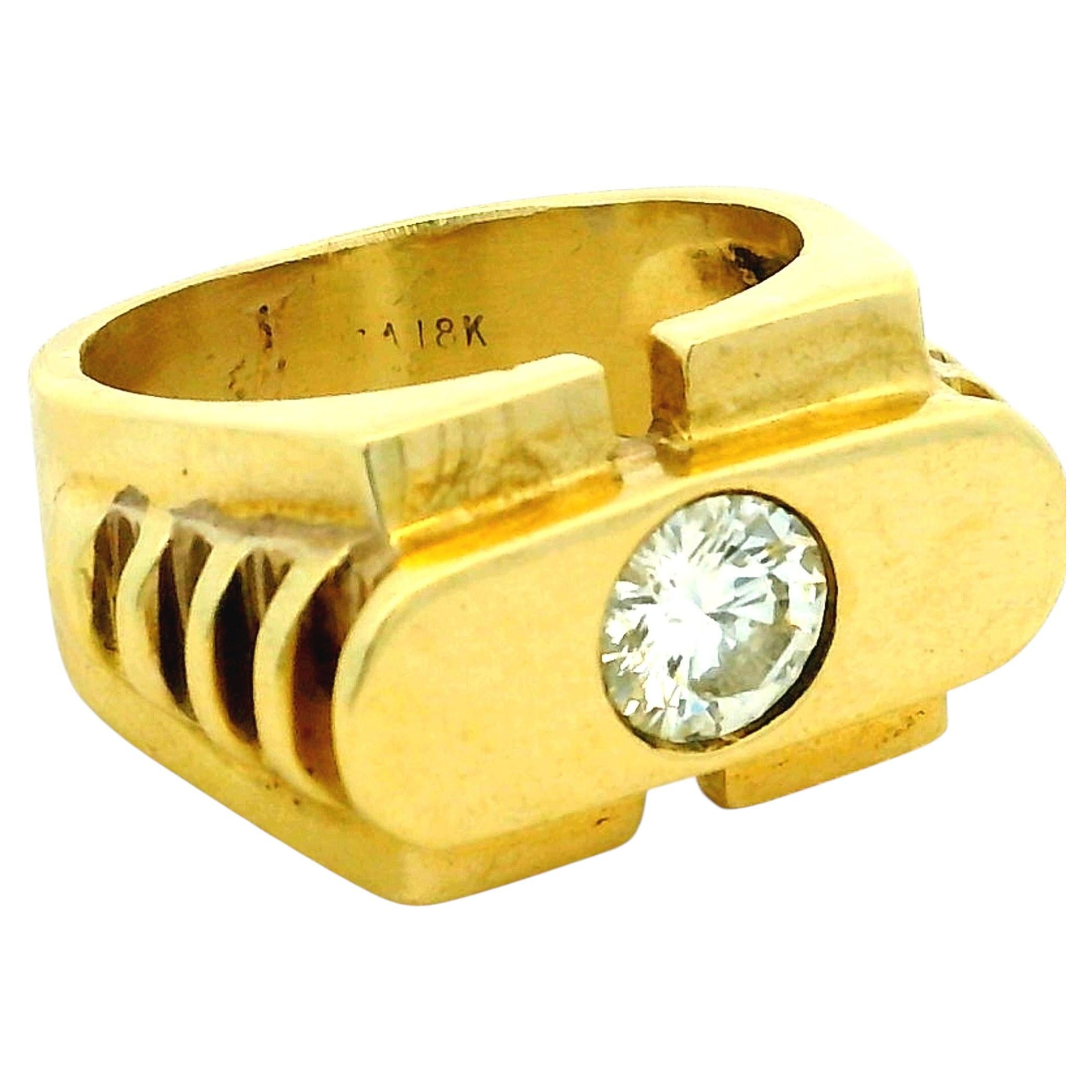 Vintage Modernist 18K Gold 0,85 Karat Diamant Architektonischer Ring