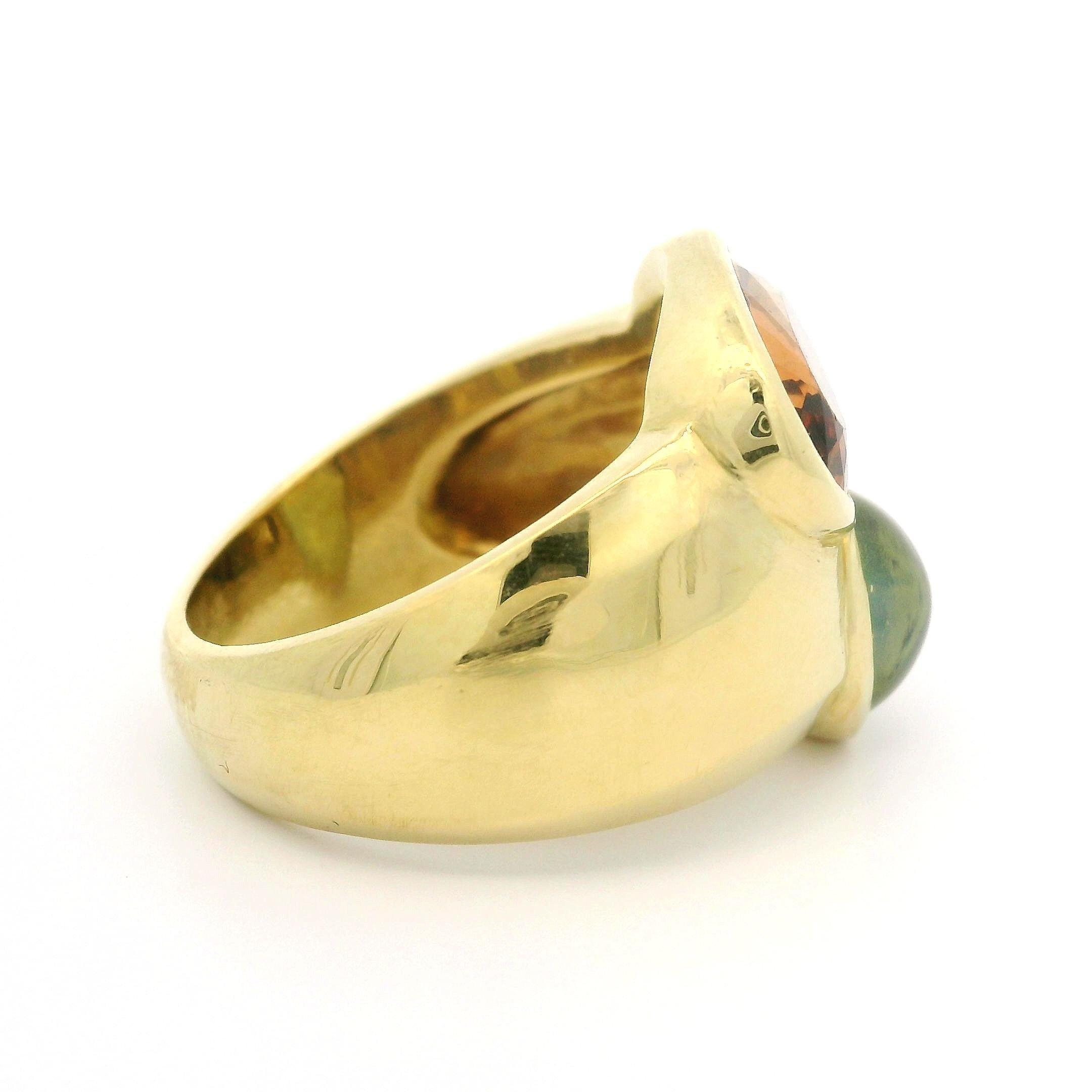 Anillo modernista vintage de oro de 18 quilates GIA de 9,50 quilates de precioso topacio imperial y ojo de gato Corte oval en venta