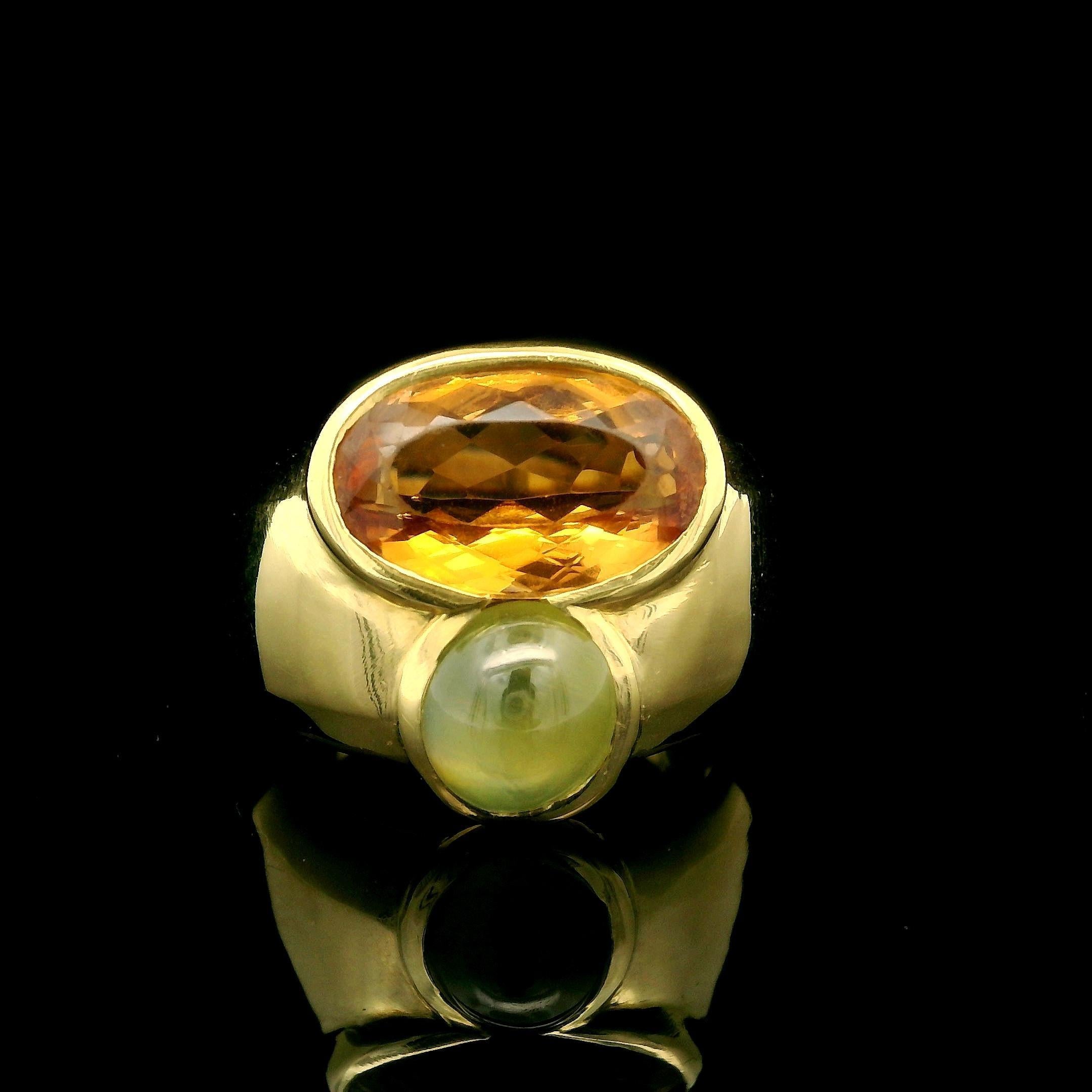 De las mujeres Anillo modernista vintage de oro de 18 quilates GIA de 9,50 quilates de precioso topacio imperial y ojo de gato en venta