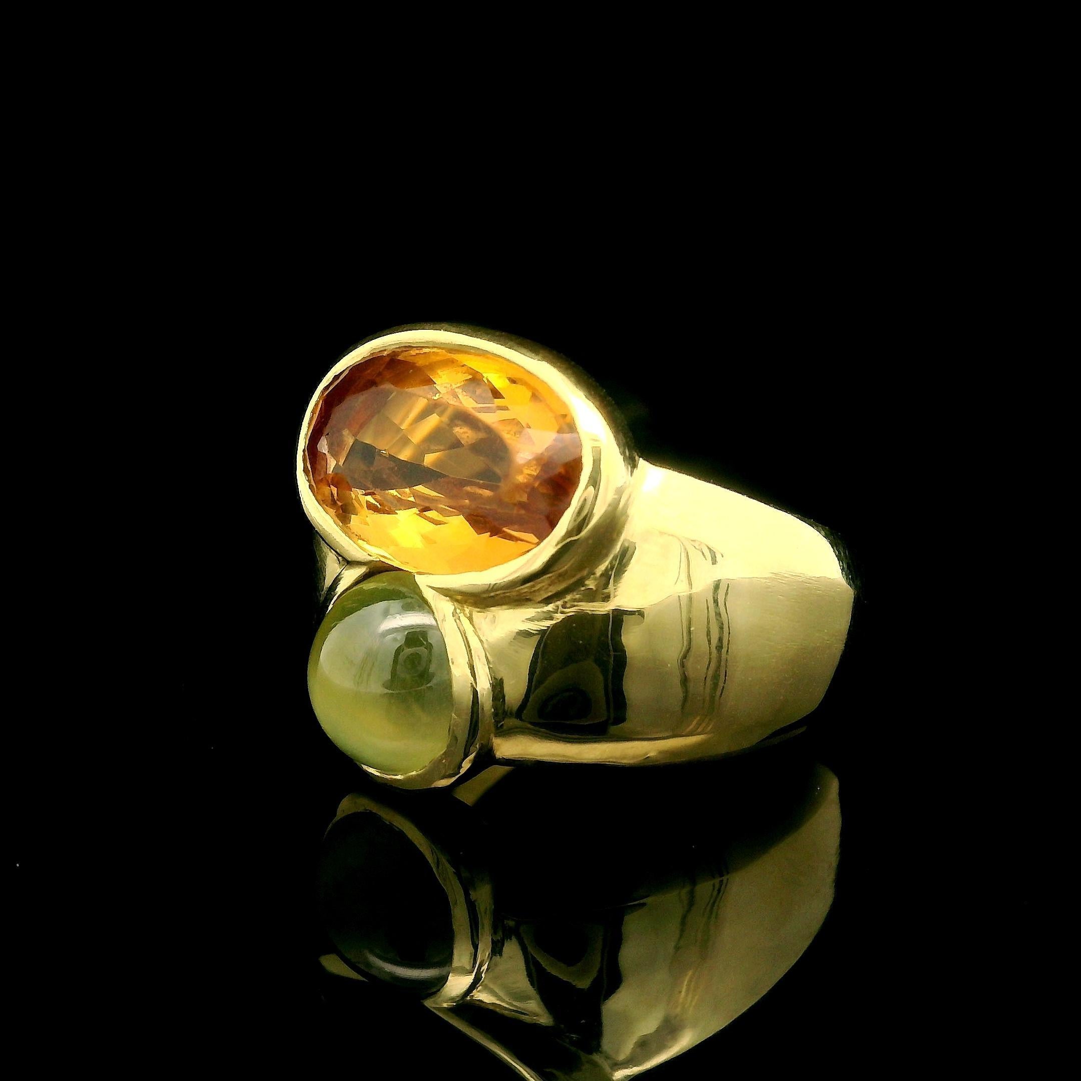 Anillo modernista vintage de oro de 18 quilates GIA de 9,50 quilates de precioso topacio imperial y ojo de gato en venta 1