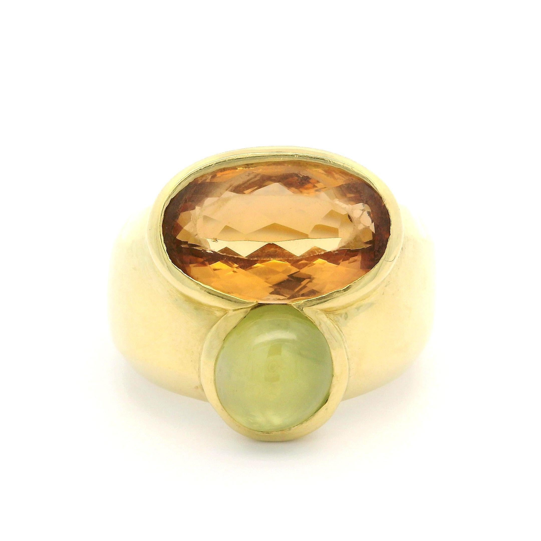 Anillo modernista vintage de oro de 18 quilates GIA de 9,50 quilates de precioso topacio imperial y ojo de gato en venta 3