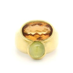 Vintage Modernist 18k Gold GIA 9,50ctw wertvolle Imperial Topas & Cat's Eye Ring