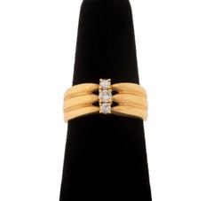 Vintage Modernist 18K Yellow Gold Diamond Band Ring