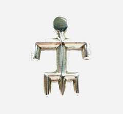 Vintage Modernist .800 Silver Stick Figure Brooch - Unsigned - Mid 20th Century