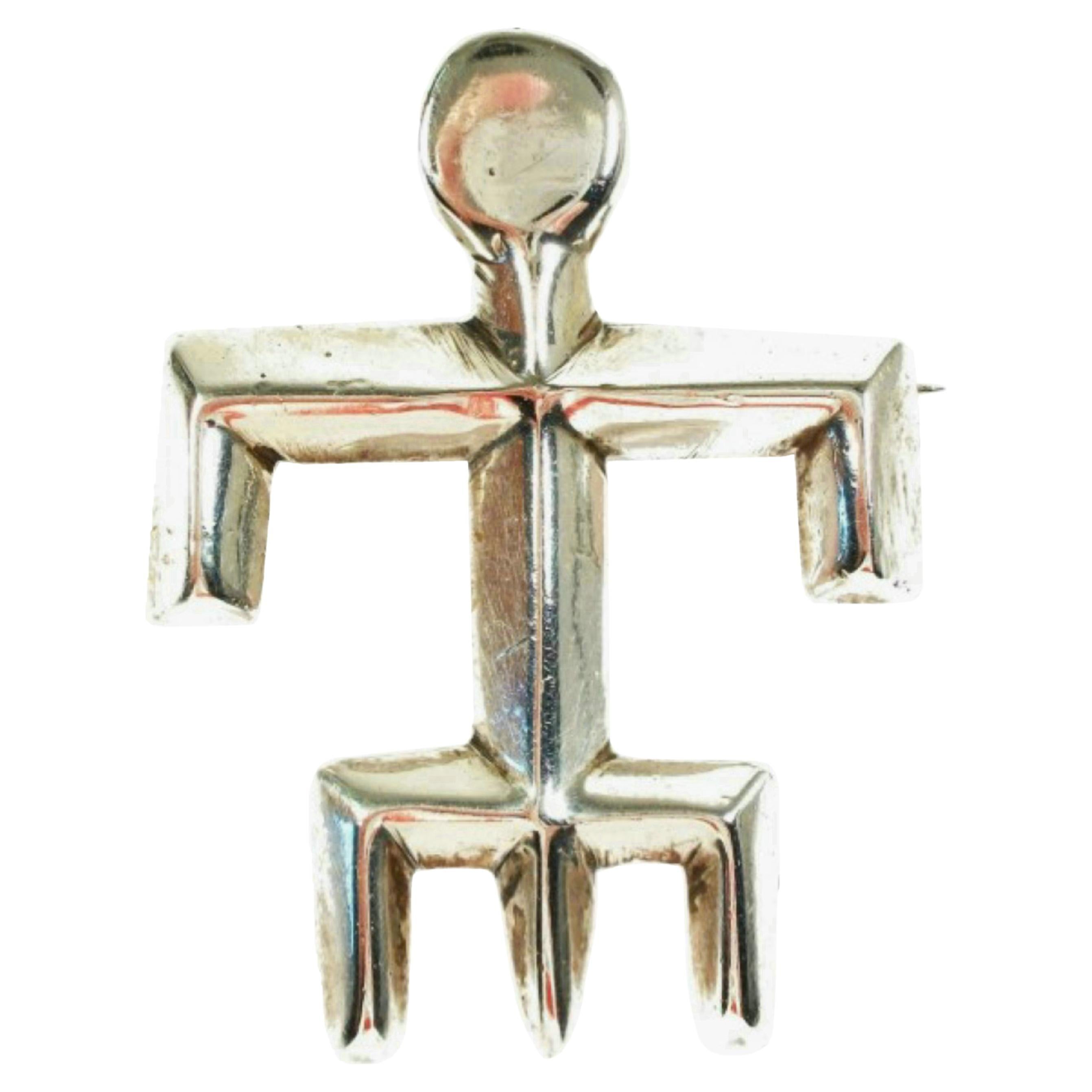 Spilla Modernista d
epoca a forma di bastone in argento .800 - Non firmata - Metà del XX secolo