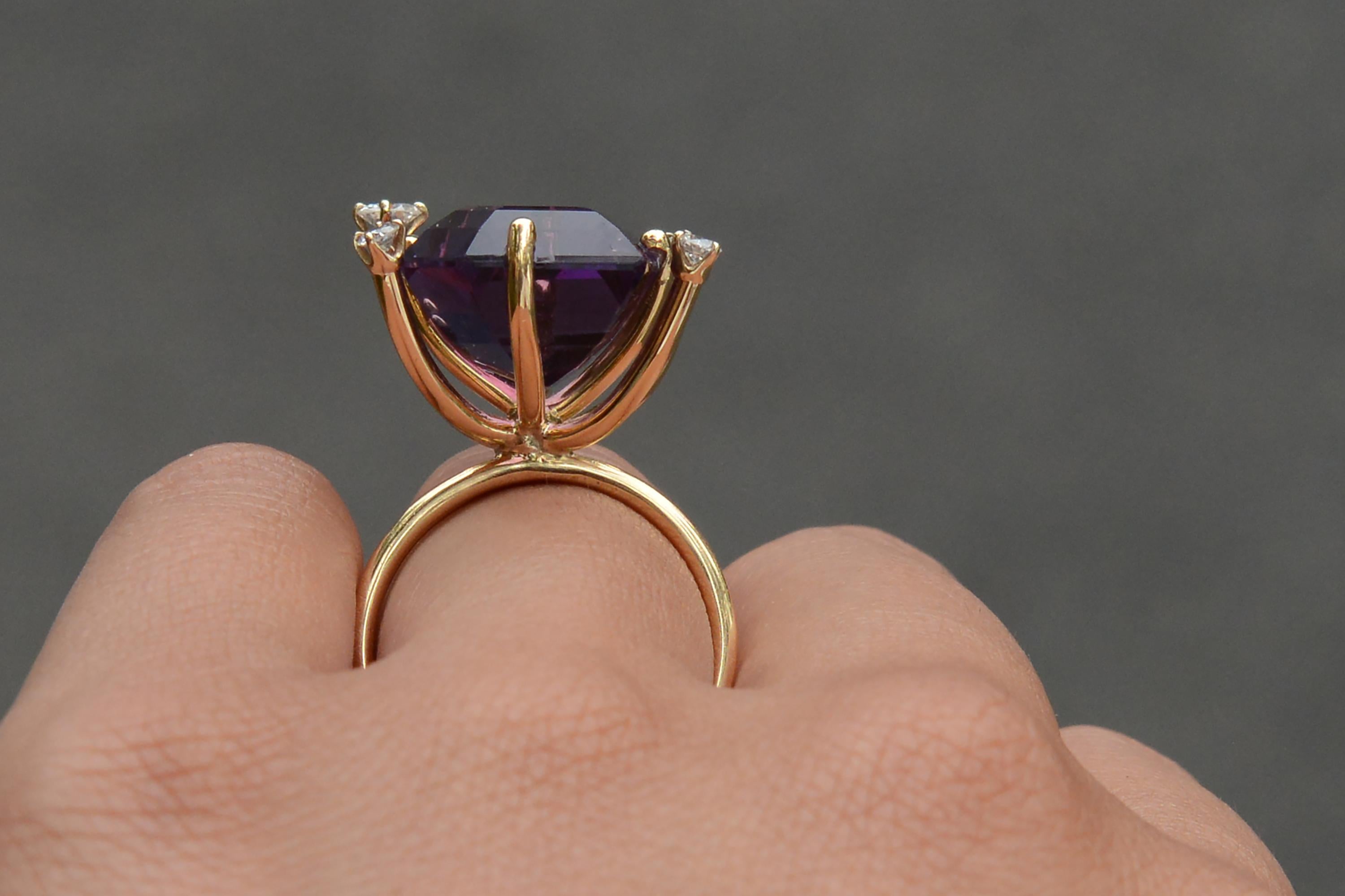 Vintage Modernist Amethyst and Diamond Cocktail Ring In Good Condition For Sale In Santa Barbara, CA
