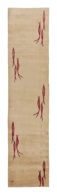 Vintage Modernist Art Deco Runner with Pairs of Red Stylized Fishes - Rug & Kili