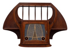 Vintage Modernist / Art Nouveau Wall Shelf with Stained Glass Door