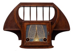 Vintage Modernist / Art Nouveau Wall Shelf with Stained Glass Door
