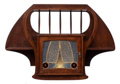 Vintage Modernist / Art Nouveau Wall Shelf with Stained Glass Door