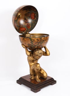 Vintage Modernist Atlas holding the Globe Cocktail Cabinet Dry Bar Mid Century