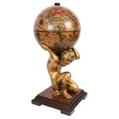 Vintage Modernist Atlas holding the Globe Cocktail Cabinet Dry Bar Mid Century