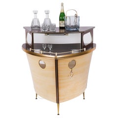 Cocktail bar in stile modernista vintage a forma di barca, Umberto Mascagni, Harrods, XX secolo