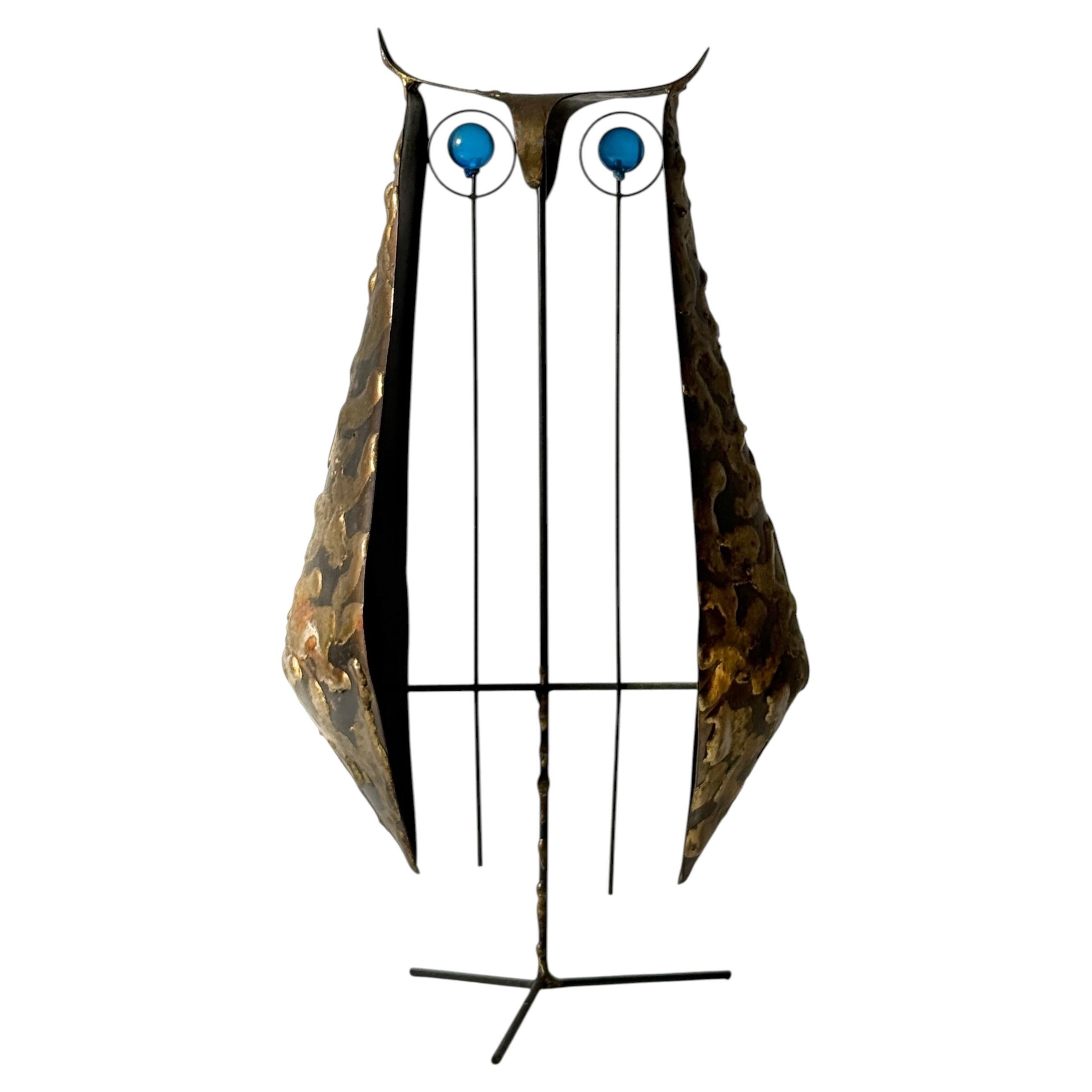 Vintage Modernist Brass Owl Sculpture with Lucite Eyes by Ernesto Gonzalez Jerez