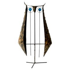 Vintage Modernist Brass Owl Sculpture with Lucite Eyes by Ernesto Gonzalez Jerez