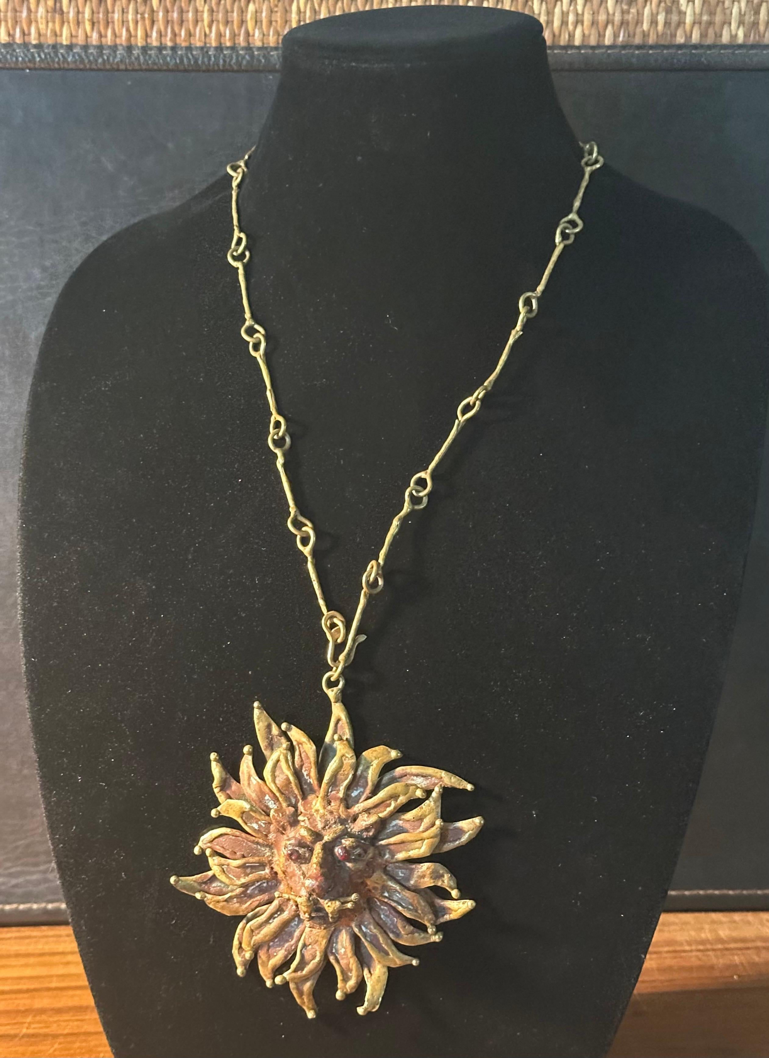 Vintage Modernist Bronze Löwe Halskette von Pal Kepenyes im Angebot 1