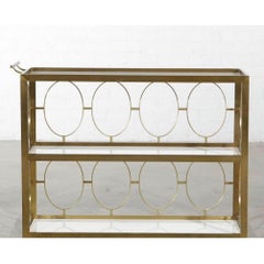 Vintage Modernist Bronze and Opaline Glass Cocktail Bar Cart