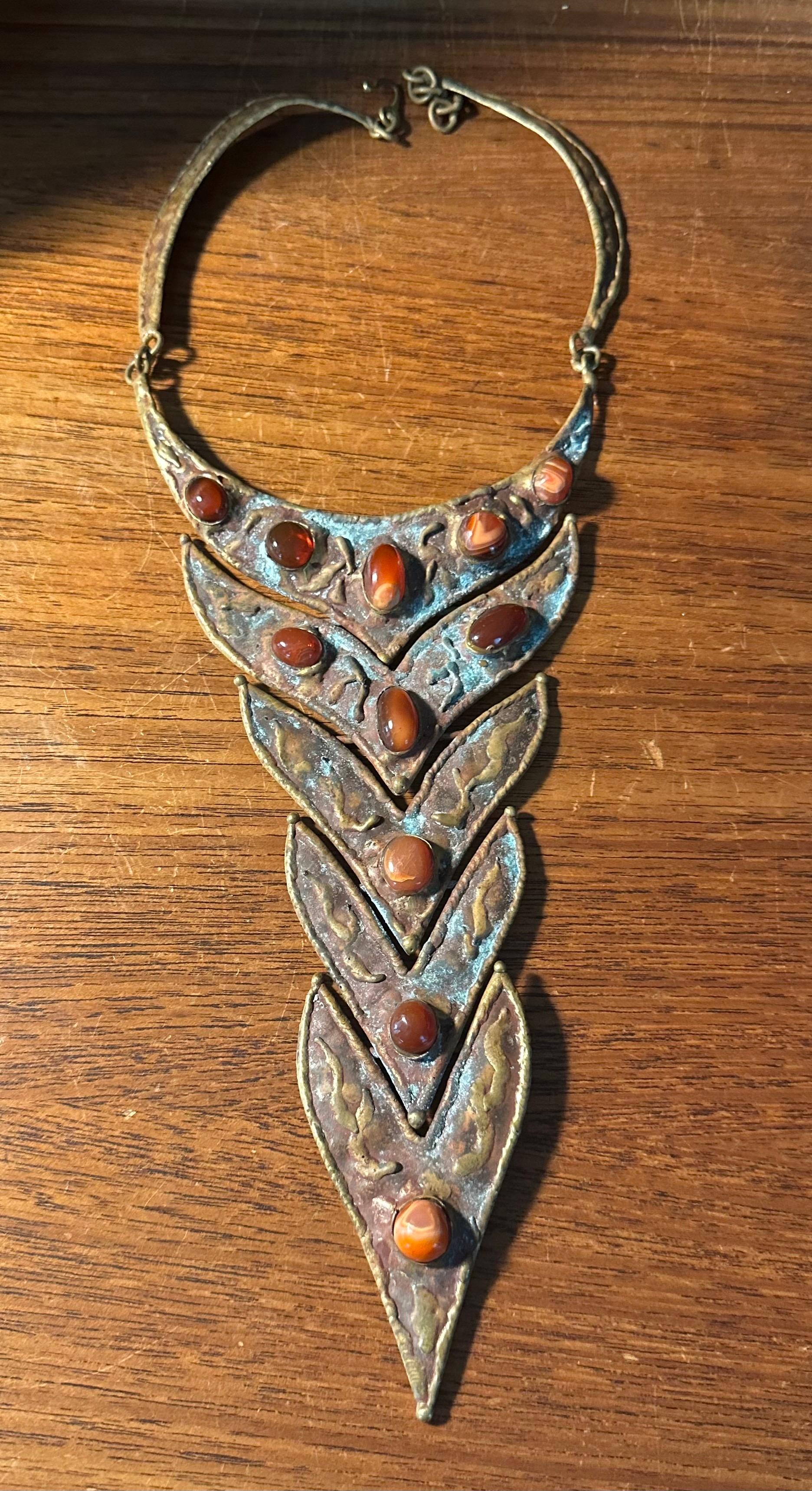 Vintage Modernist Bronze & Stone Halskette von Pal Kepenyes im Angebot 3