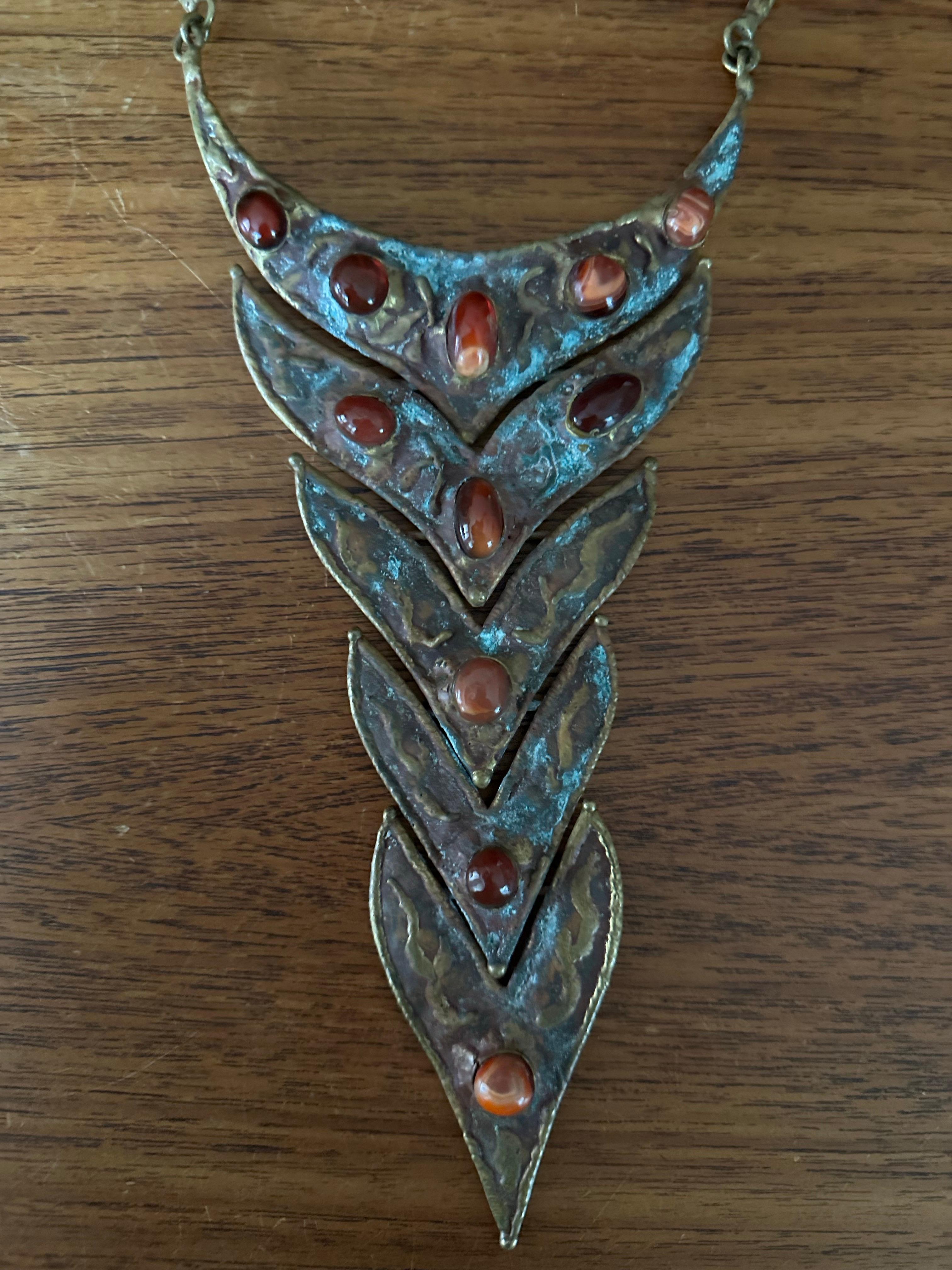 Vintage Modernist Bronze & Stone Halskette von Pal Kepenyes im Angebot 4