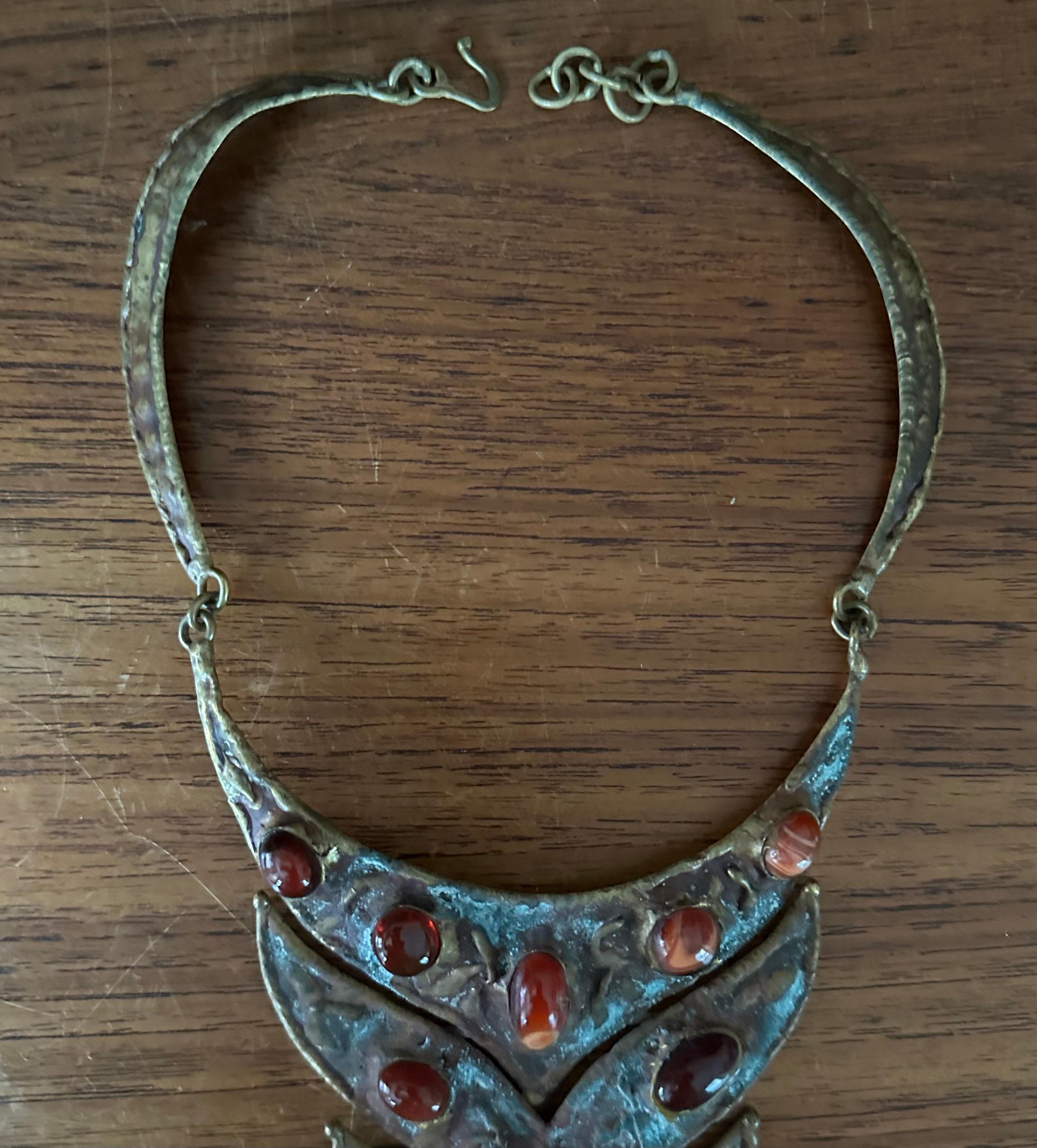 Vintage Modernist Bronze & Stone Halskette von Pal Kepenyes im Angebot 5