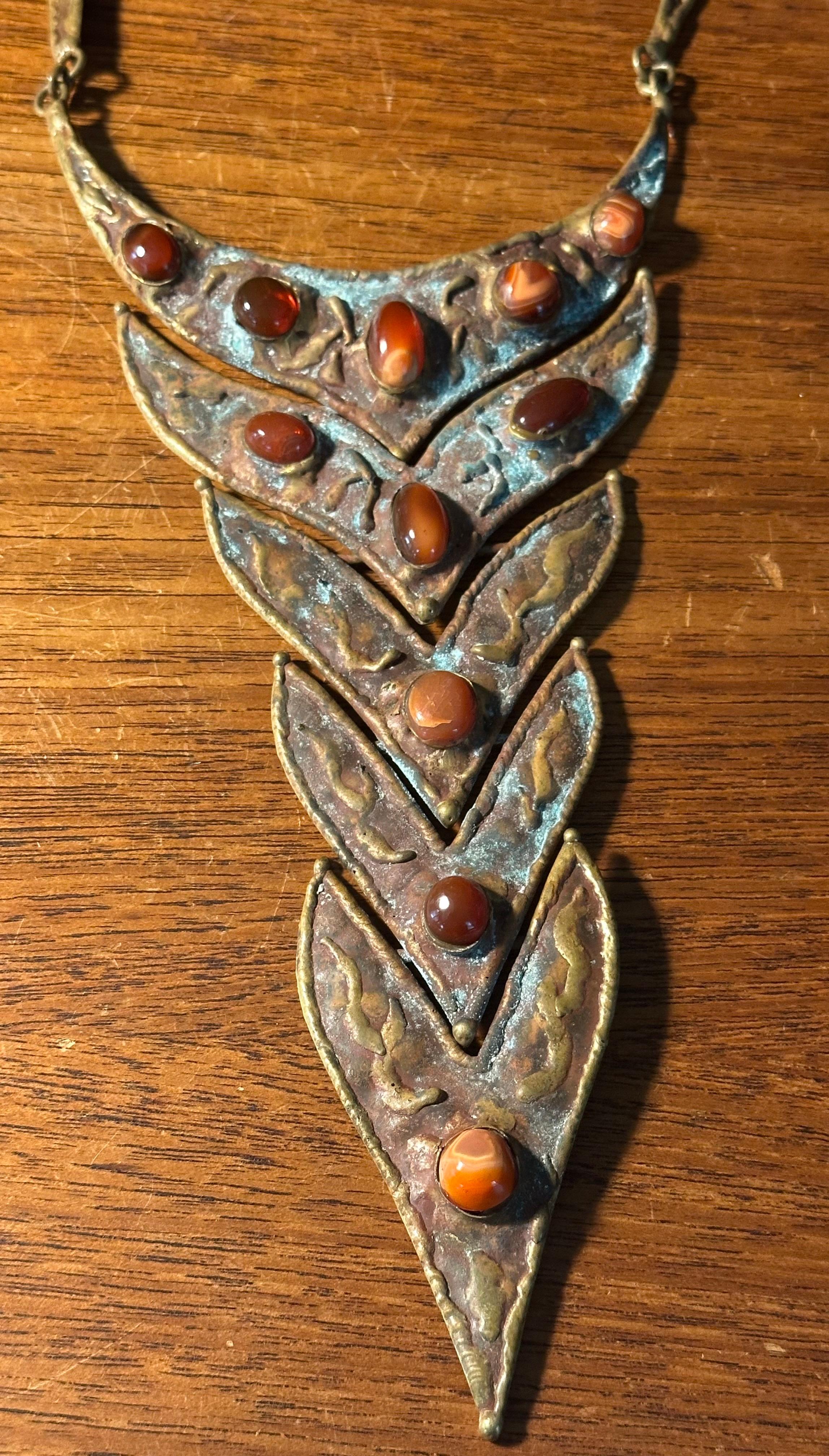 Vintage Modernist Bronze & Stone Halskette von Pal Kepenyes im Angebot 6