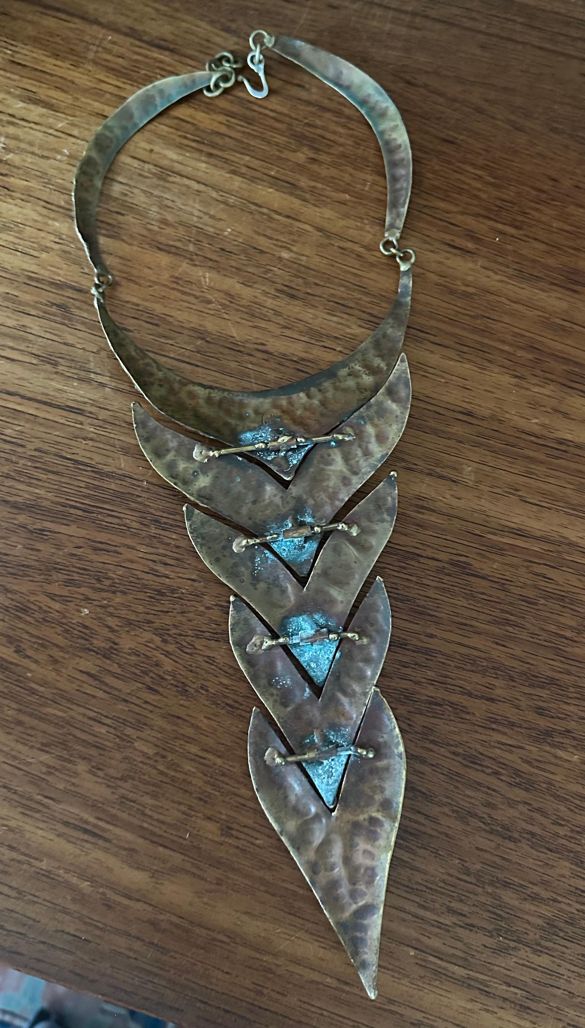 Vintage Modernist Bronze & Stone Halskette von Pal Kepenyes im Angebot 7