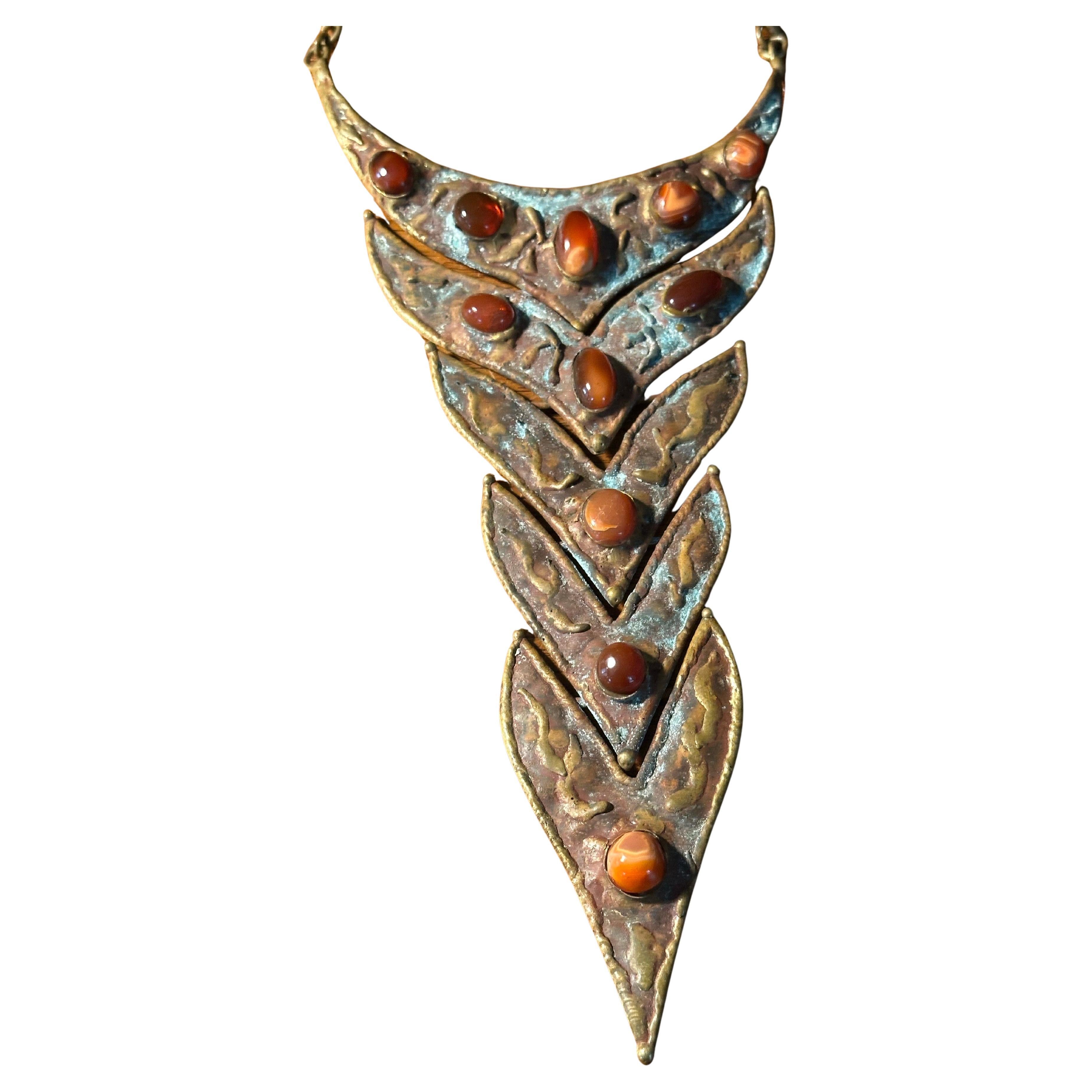 Vintage Modernist Bronze & Stone Halskette von Pal Kepenyes im Angebot 9