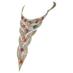 Collana modernista d'epoca in bronzo e pietra di Pal Kepenyes