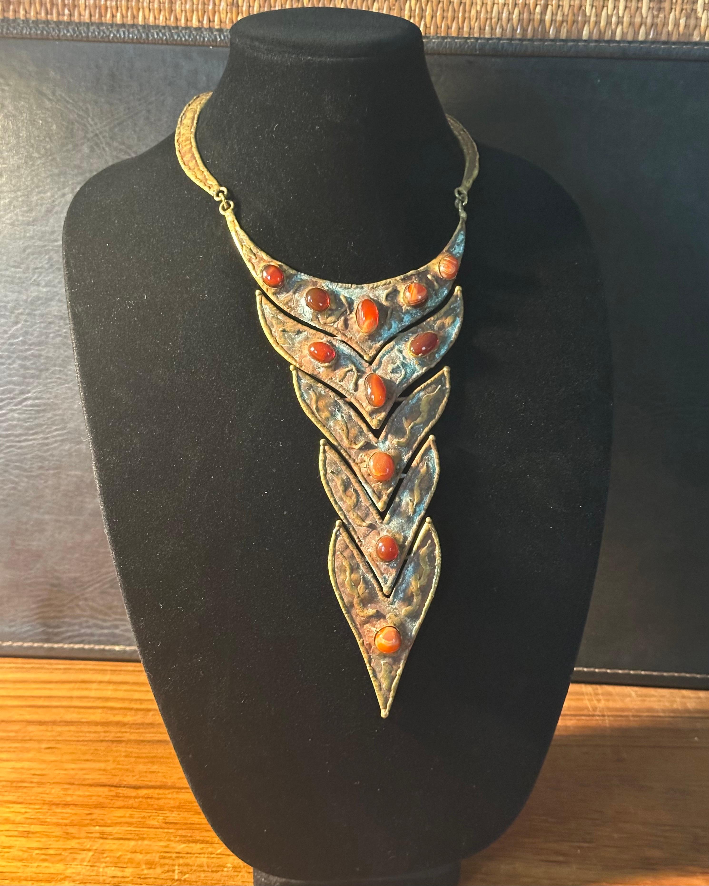 Vintage Modernist Bronze & Stone Halskette von Pal Kepenyes im Zustand „Gut“ im Angebot in San Diego, CA