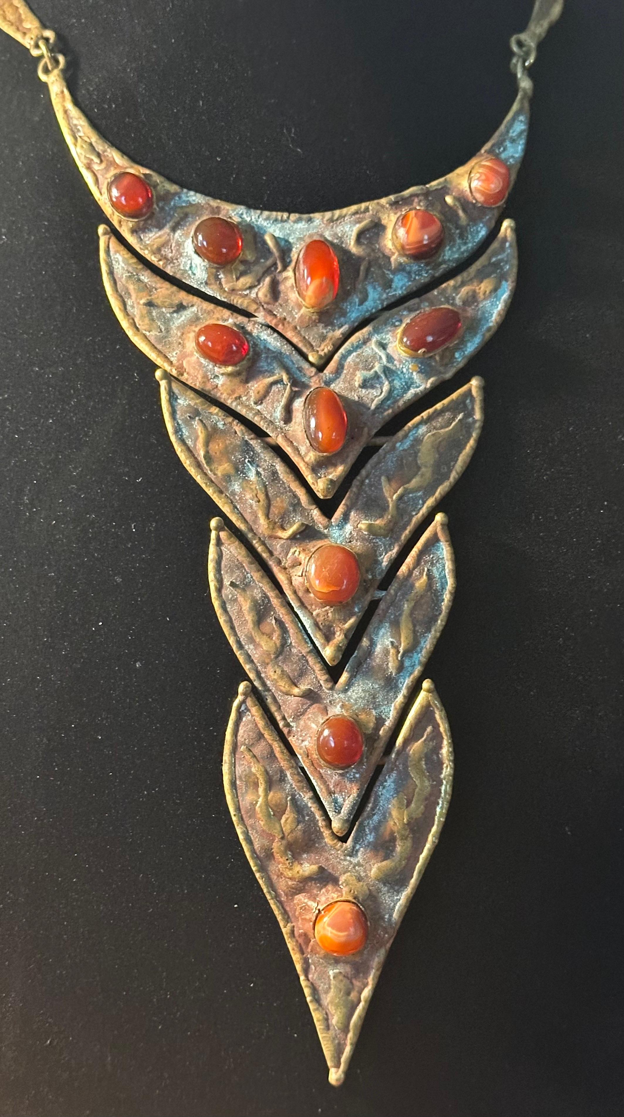 Vintage Modernist Bronze & Stone Halskette von Pal Kepenyes (20. Jahrhundert) im Angebot