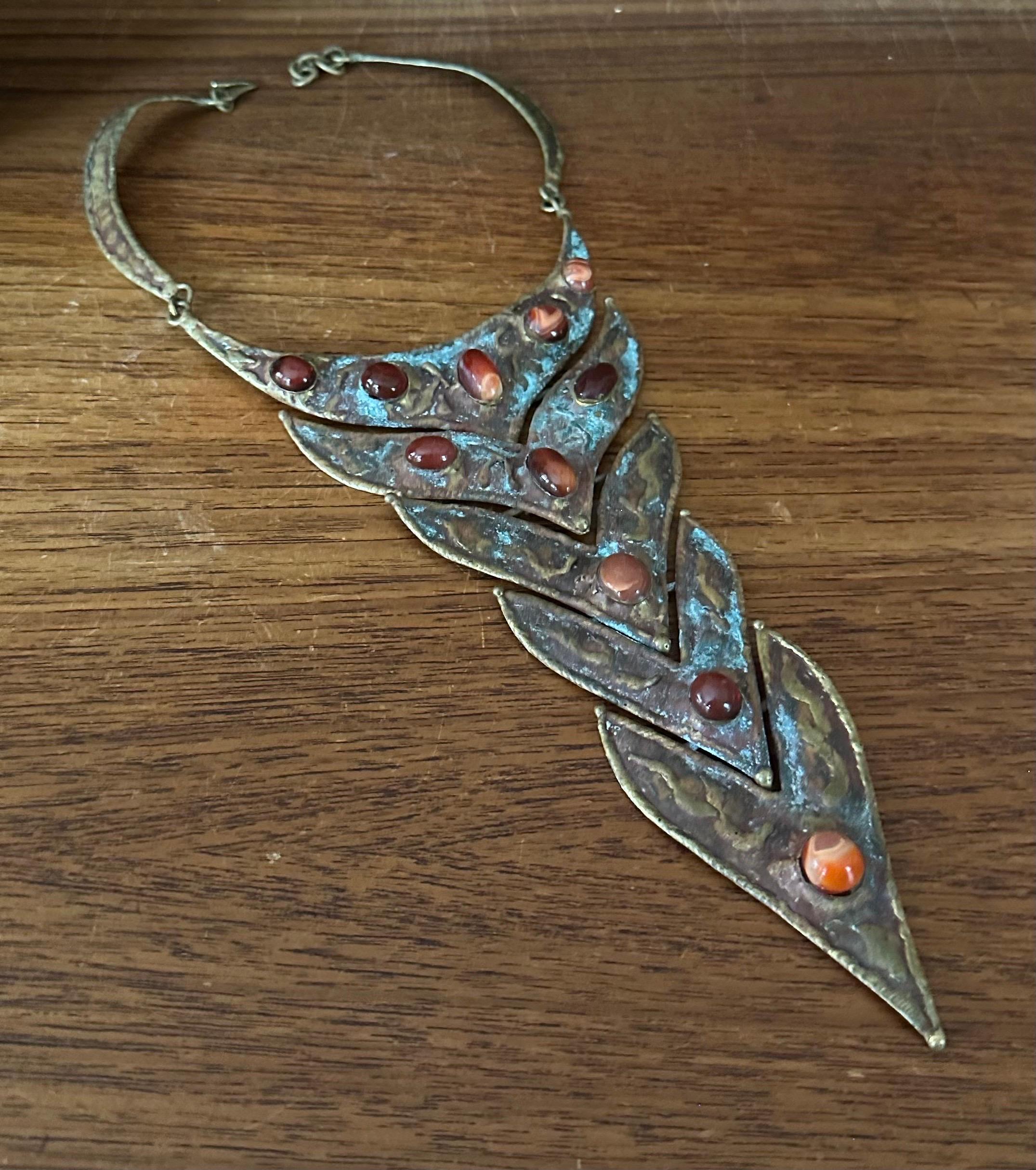 Vintage Modernist Bronze & Stone Halskette von Pal Kepenyes im Angebot 1