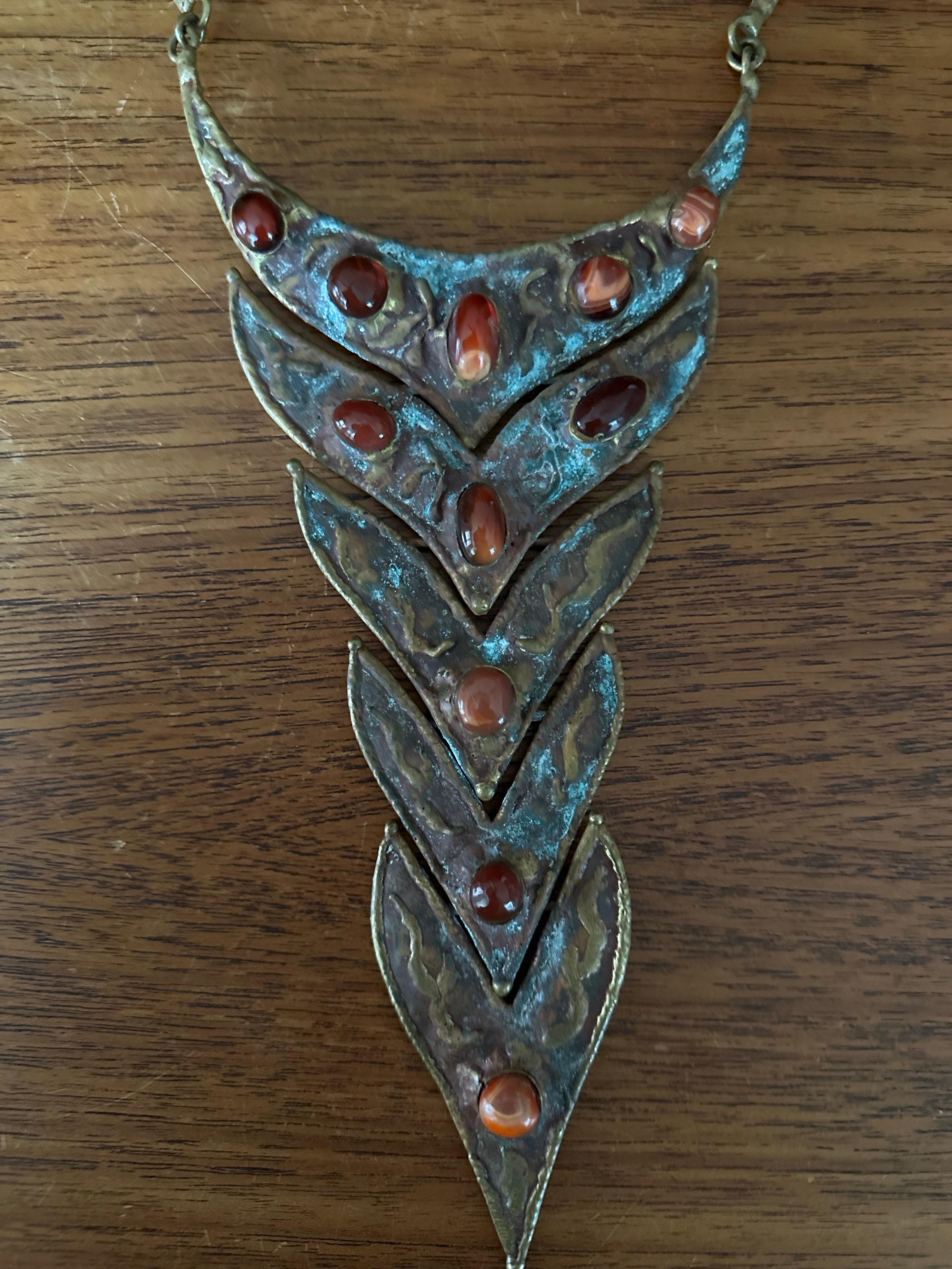 Vintage Modernist Bronze & Stone Halskette von Pal Kepenyes im Angebot 2