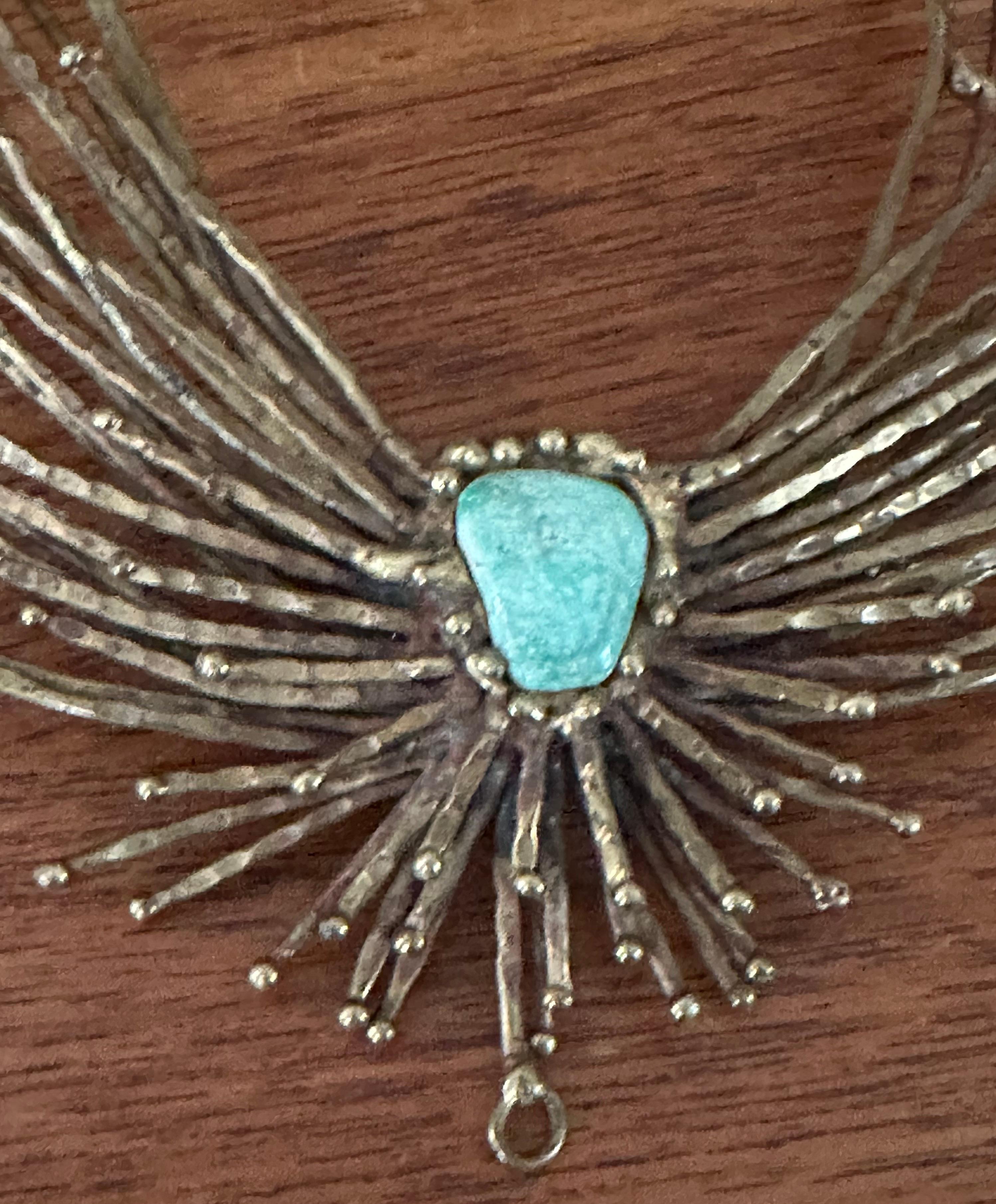 Vintage Modernist Bronze & Türkis Halskette von Pal Kepenyes im Angebot 3