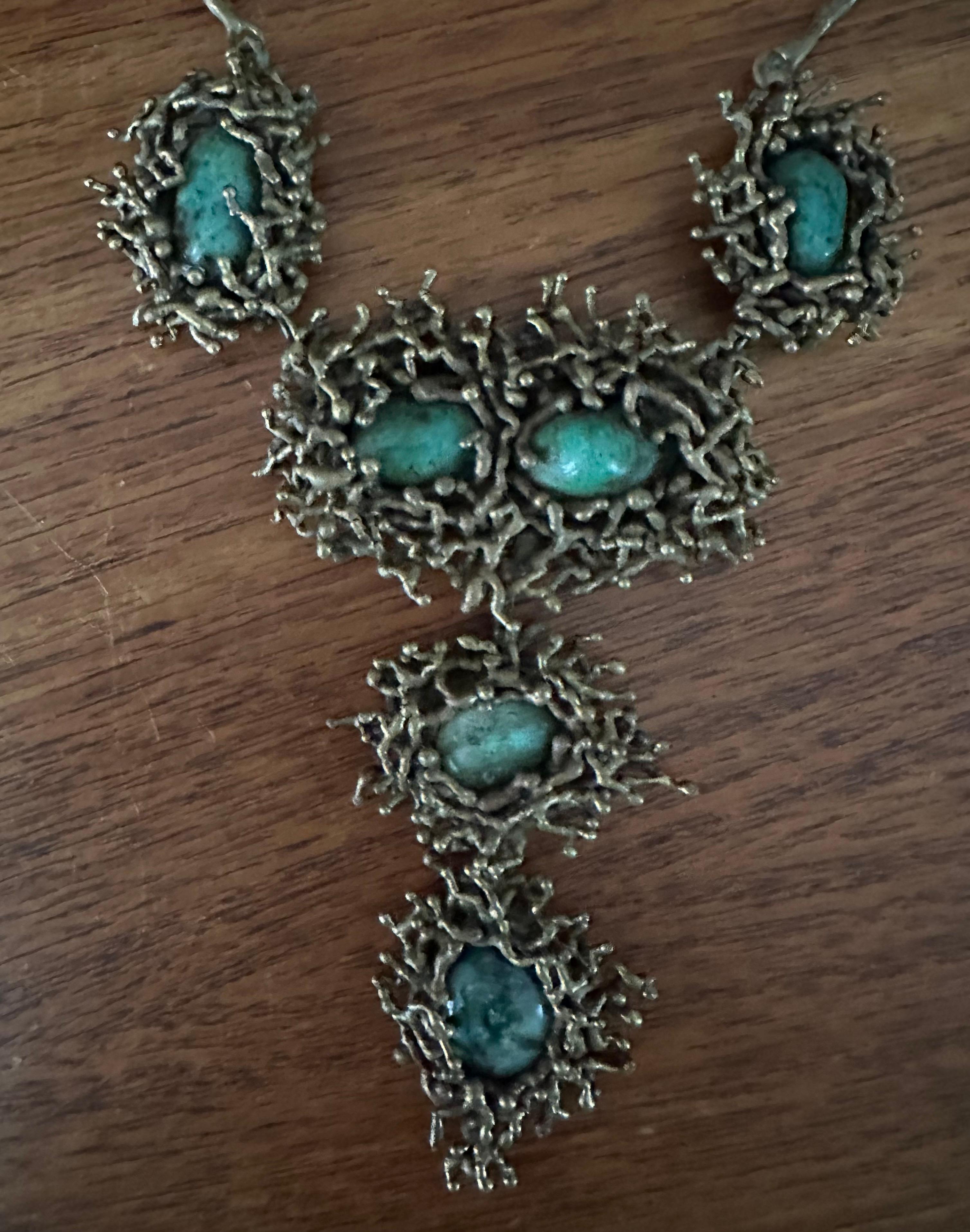 Vintage Modernist Bronze & Türkis Halskette von Pal Kepenyes im Angebot 3