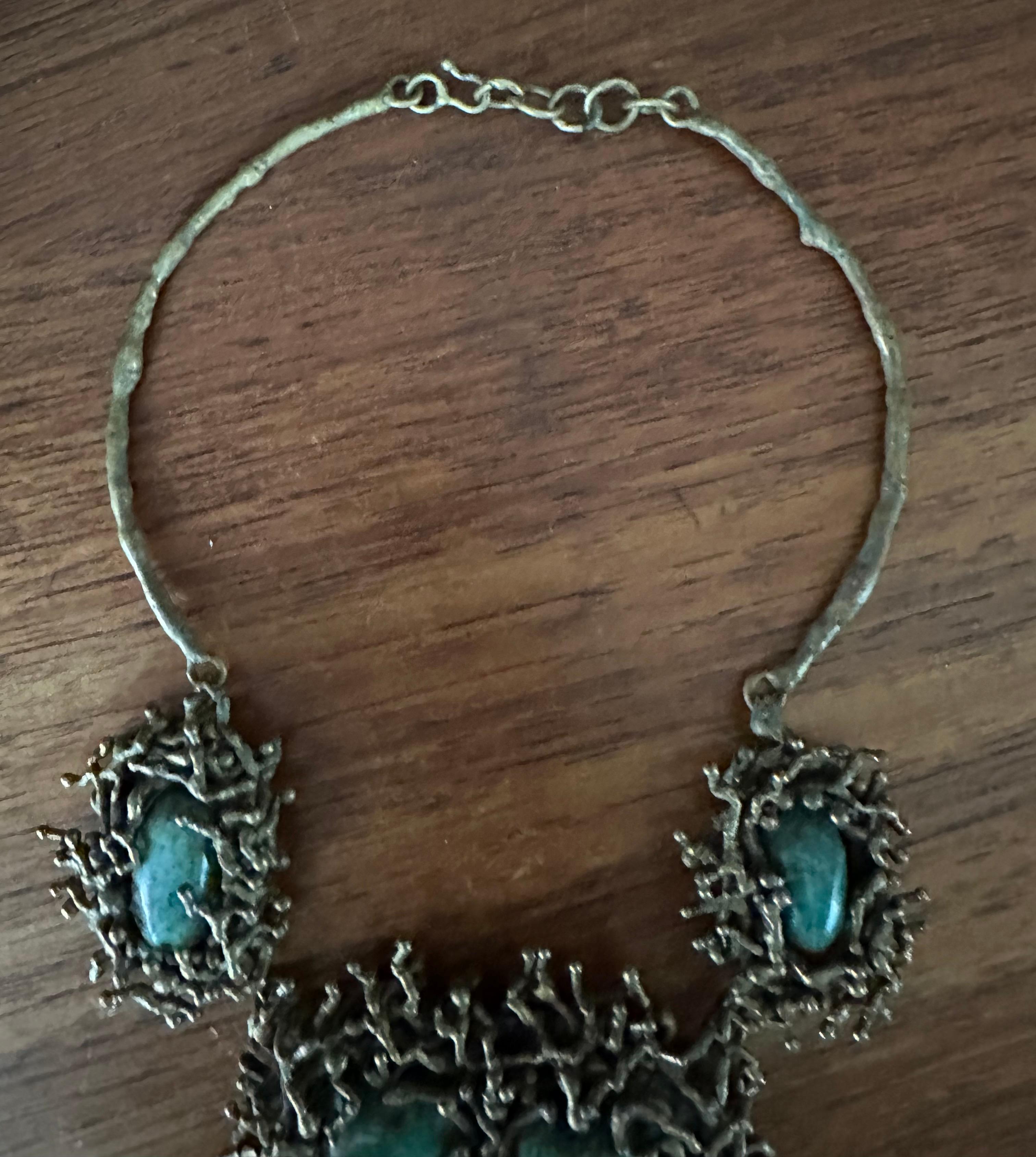 Vintage Modernist Bronze & Türkis Halskette von Pal Kepenyes im Angebot 4