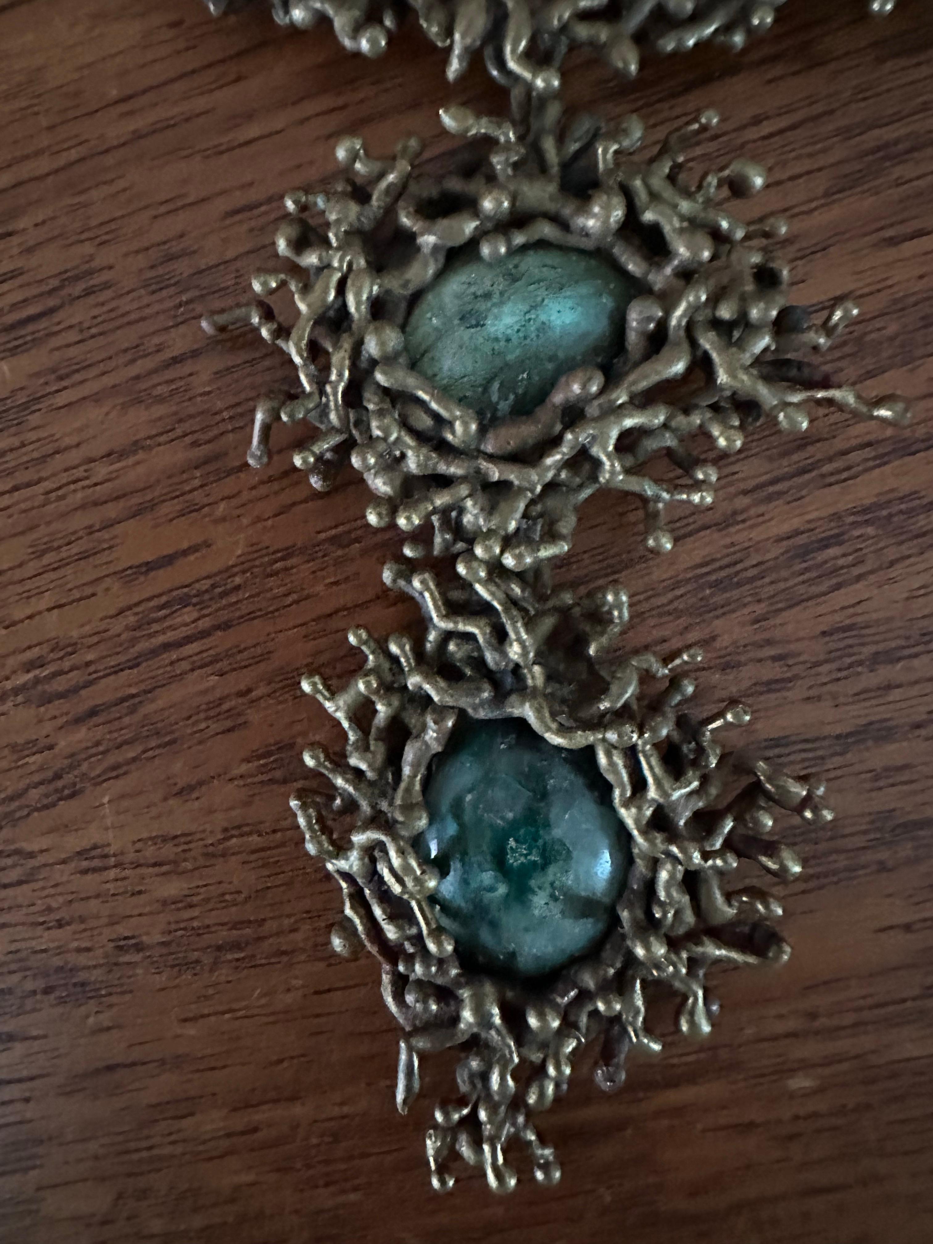 Vintage Modernist Bronze & Türkis Halskette von Pal Kepenyes im Angebot 5