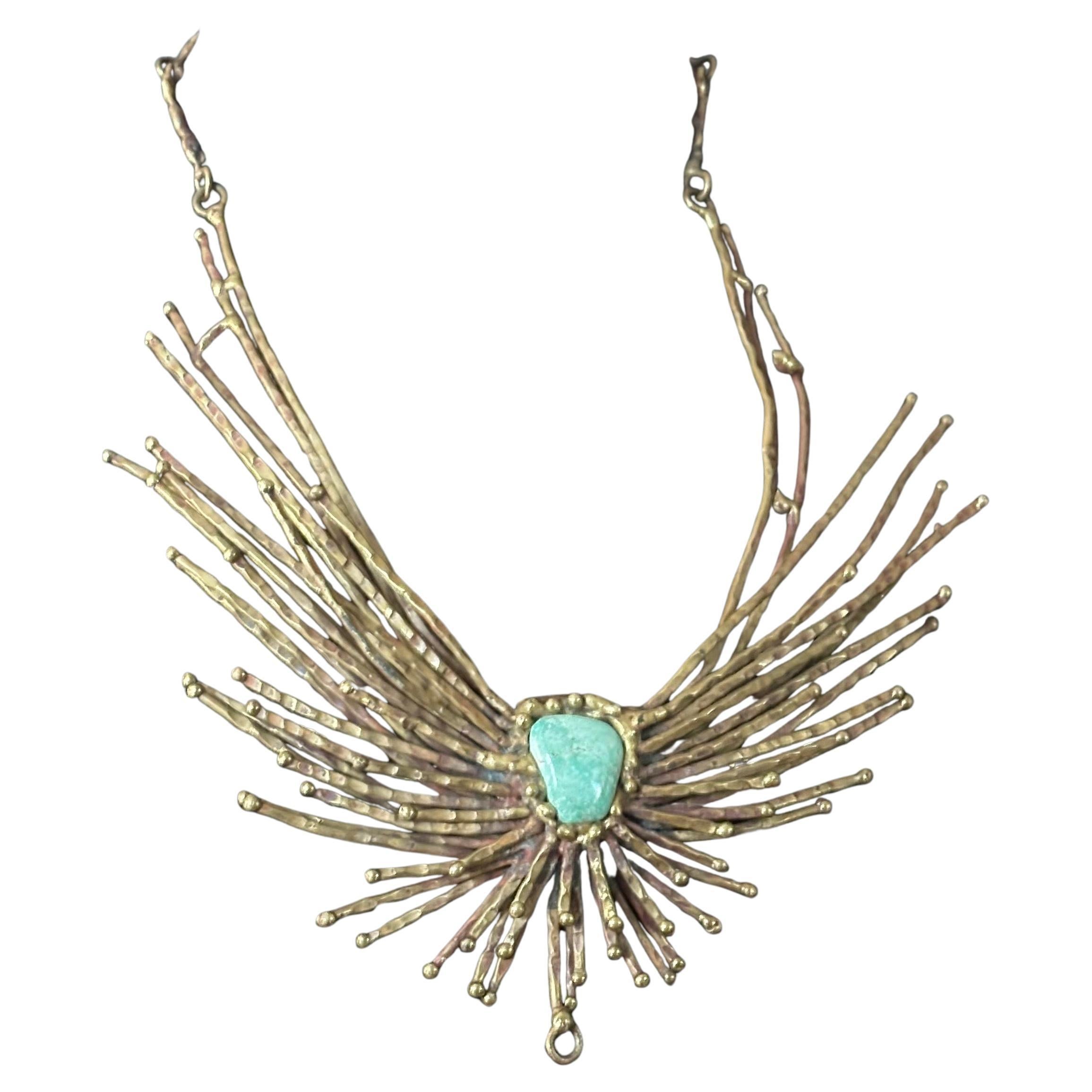 Vintage Modernist Bronze & Türkis Halskette von Pal Kepenyes im Angebot 5