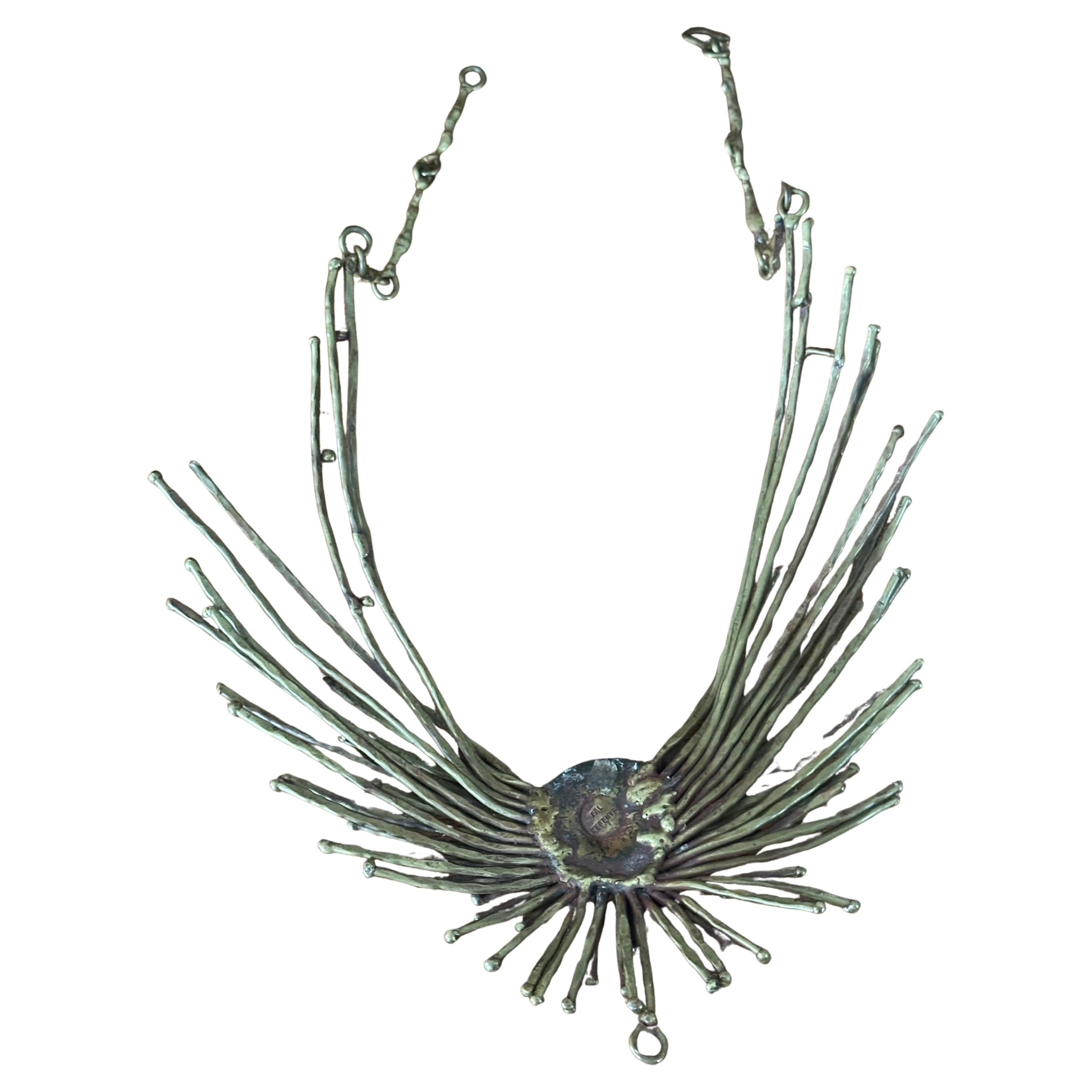 Vintage Modernist Bronze & Türkis Halskette von Pal Kepenyes (Brutalismus) im Angebot