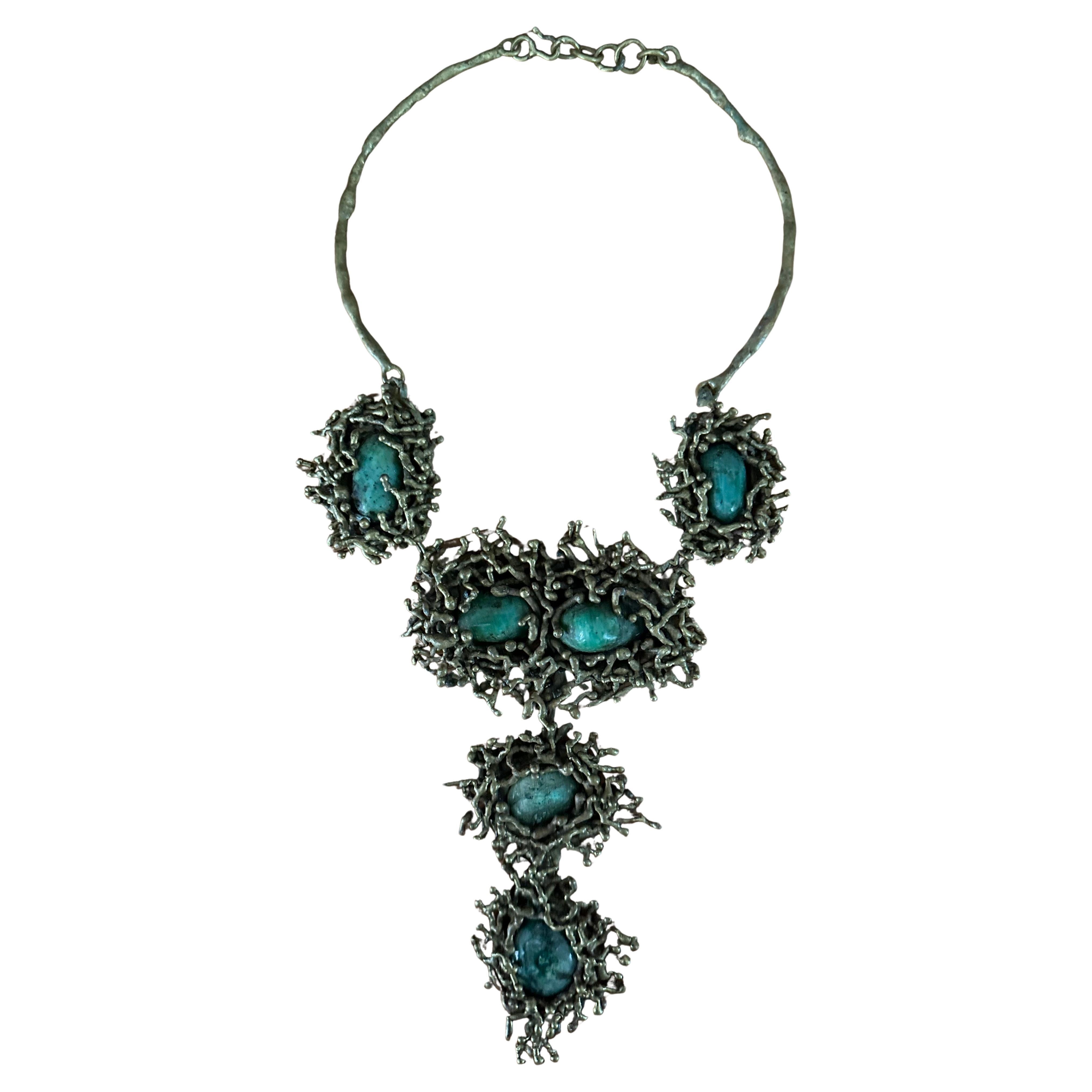 Vintage Modernist Bronze & Türkis Halskette von Pal Kepenyes (Mexikanisch) im Angebot