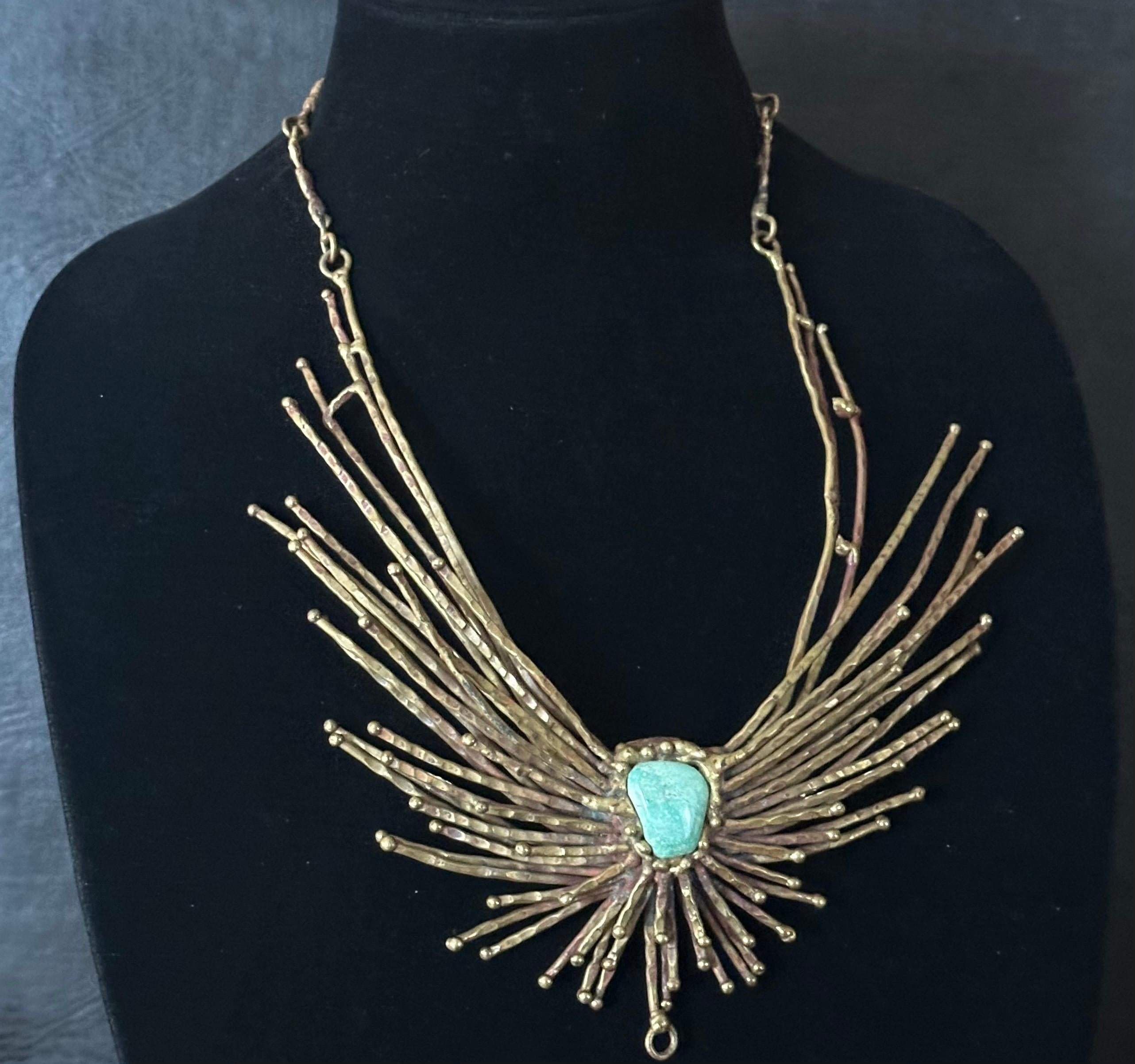 Vintage Modernist Bronze & Türkis Halskette von Pal Kepenyes (Handgefertigt) im Angebot