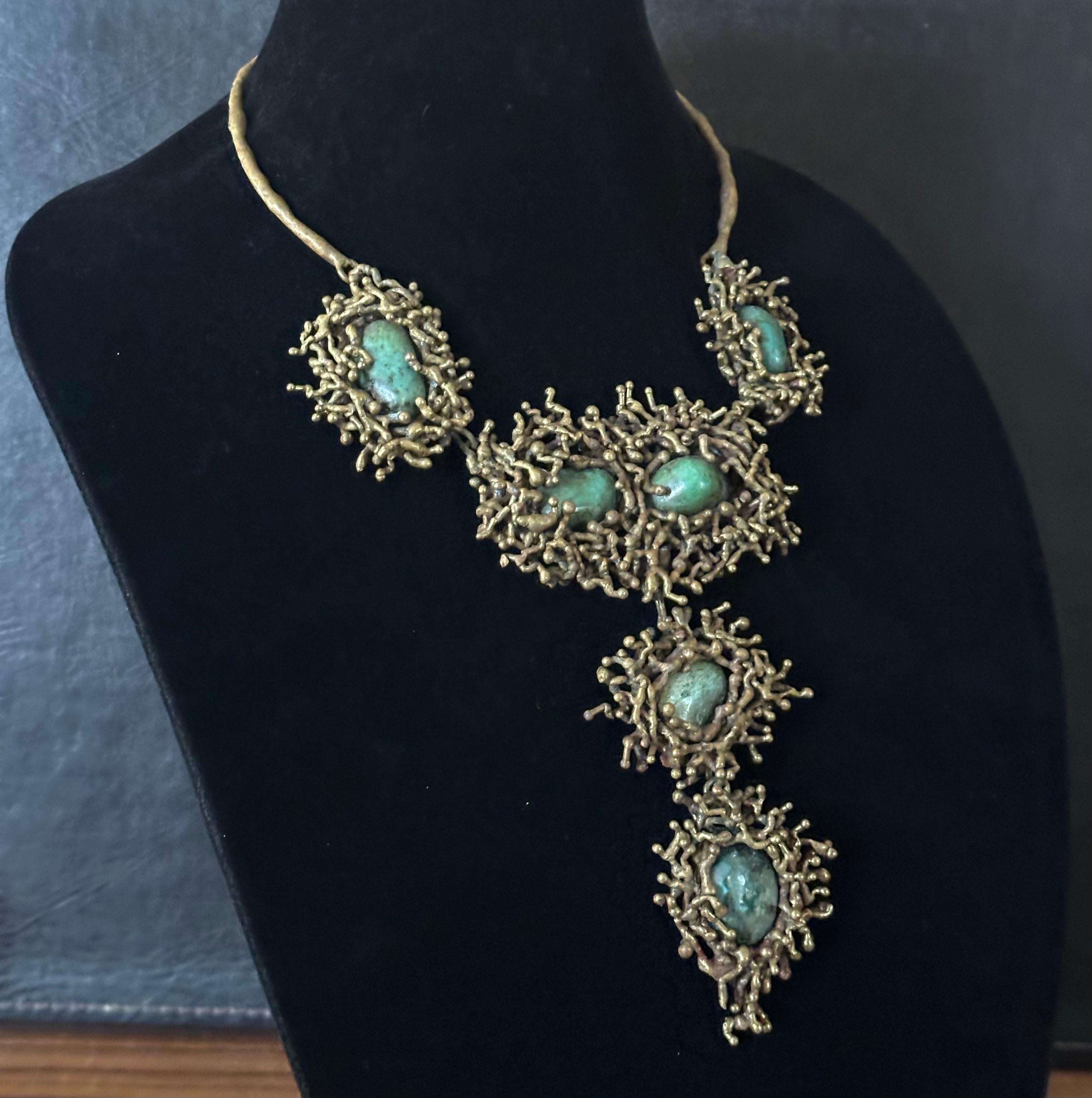 Vintage Modernist Bronze & Türkis Halskette von Pal Kepenyes (Handgefertigt) im Angebot