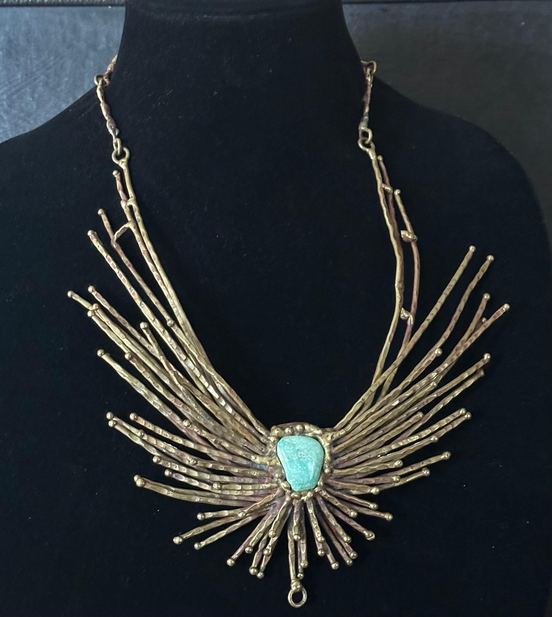 Vintage Modernist Bronze & Türkis Halskette von Pal Kepenyes im Zustand „Gut“ im Angebot in San Diego, CA