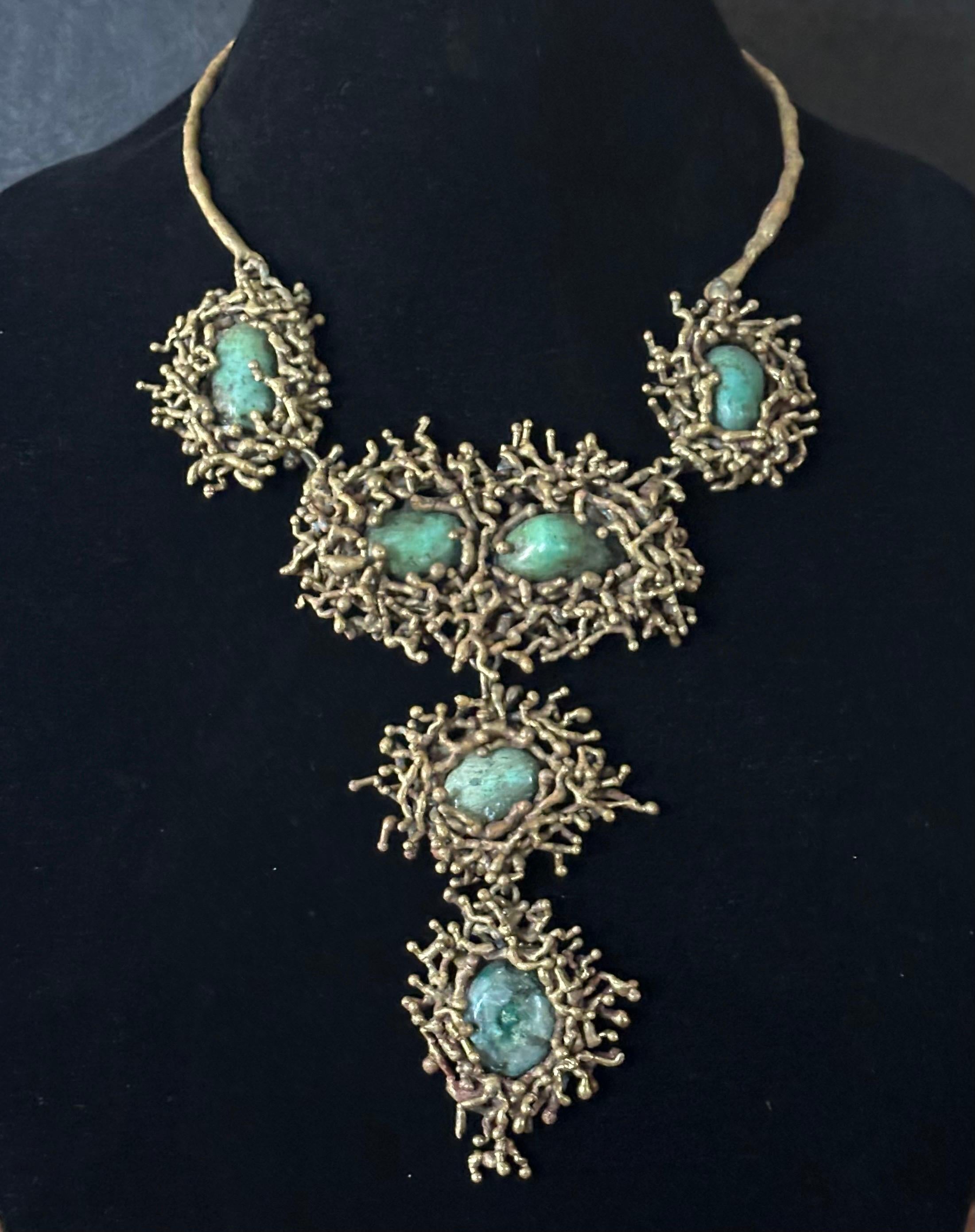 Vintage Modernist Bronze & Türkis Halskette von Pal Kepenyes im Zustand „Gut“ im Angebot in San Diego, CA