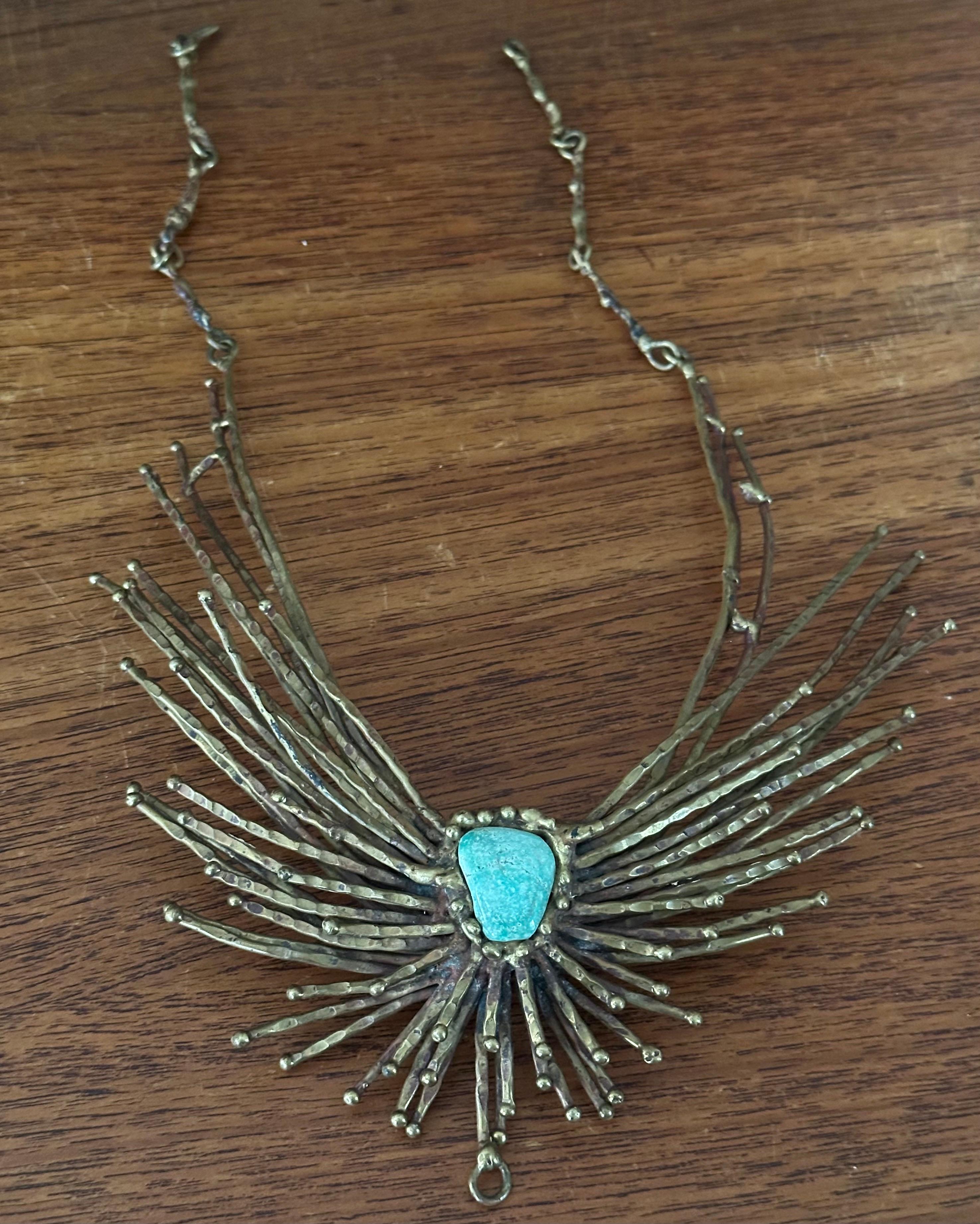 Vintage Modernist Bronze & Türkis Halskette von Pal Kepenyes (20. Jahrhundert) im Angebot