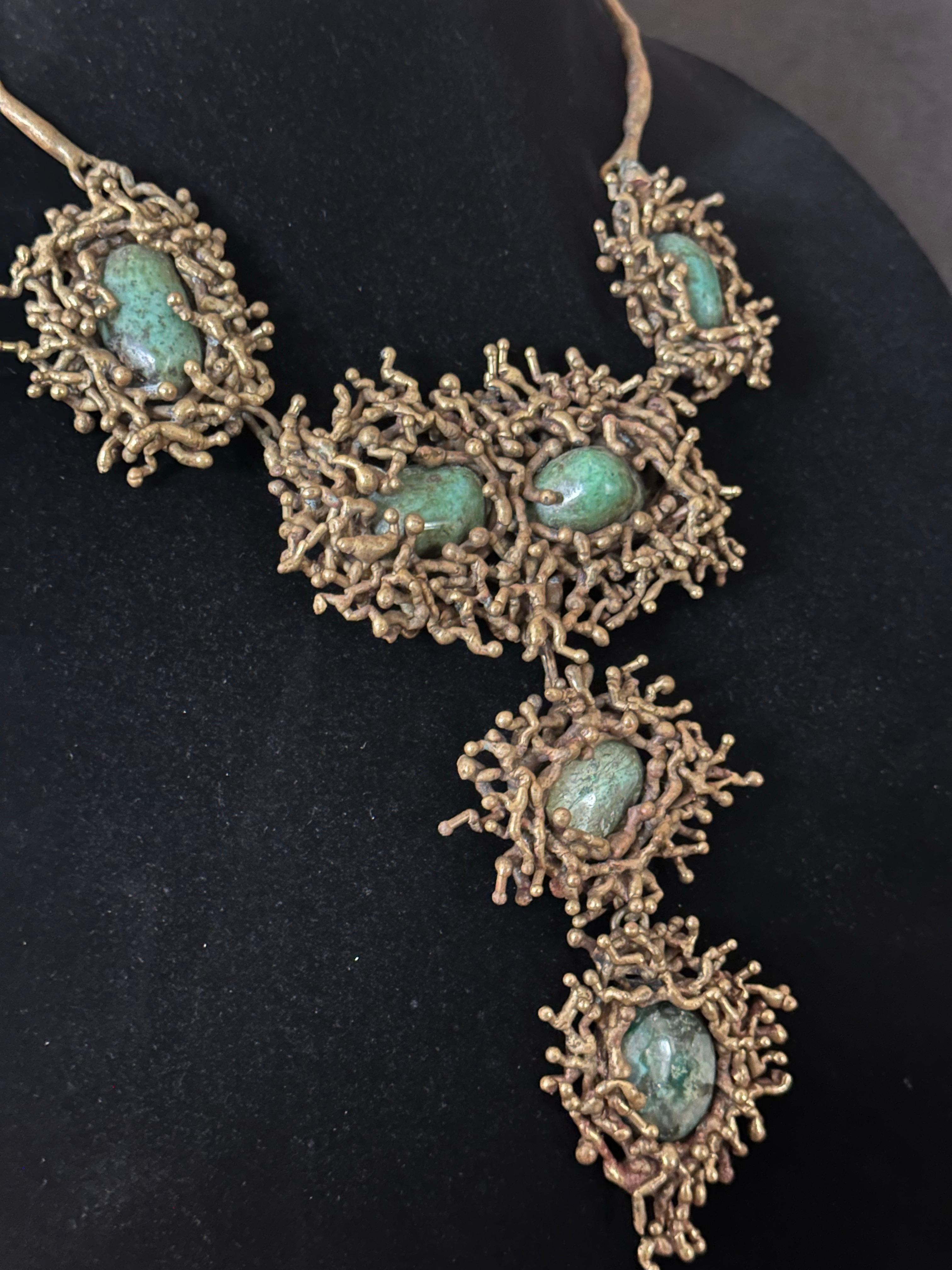 Vintage Modernist Bronze & Türkis Halskette von Pal Kepenyes (20. Jahrhundert) im Angebot