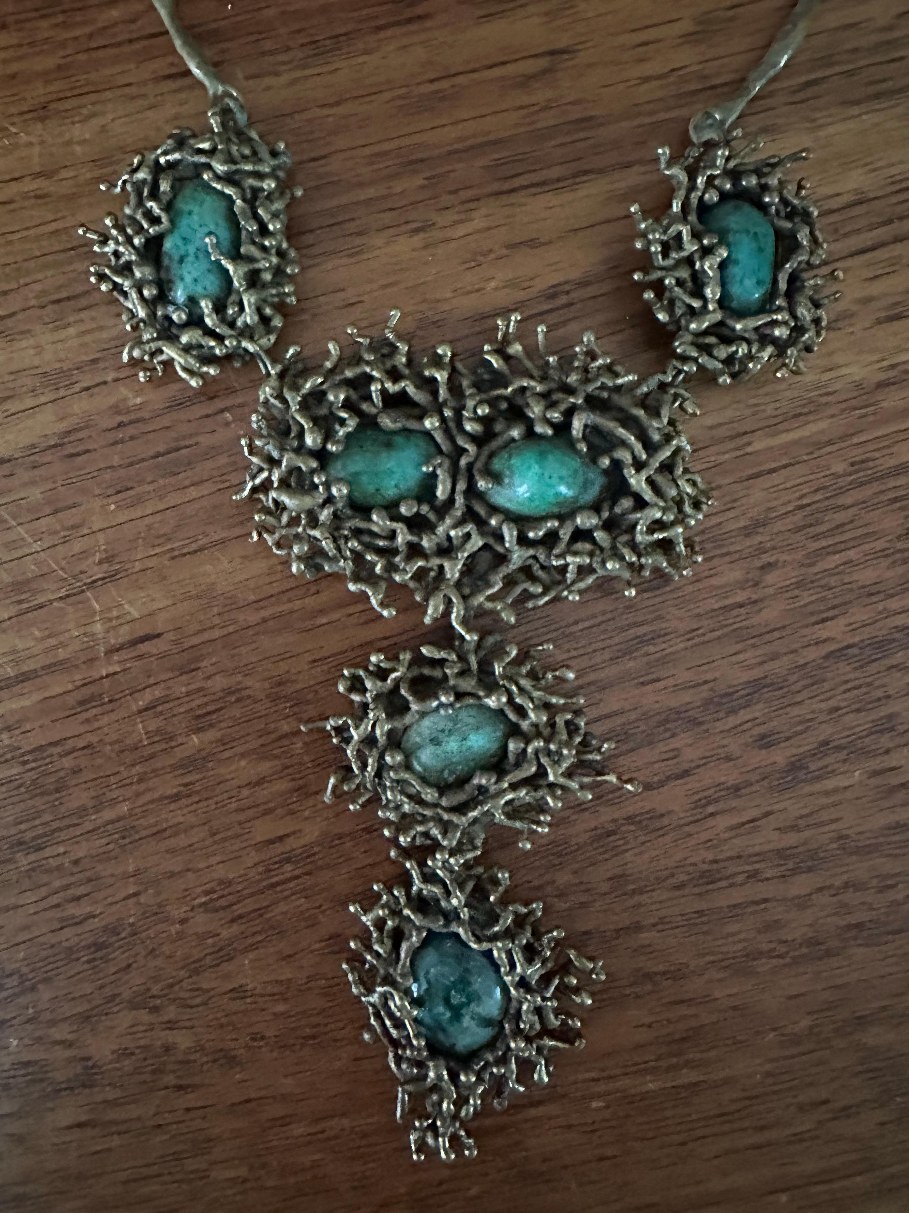 Vintage Modernist Bronze & Türkis Halskette von Pal Kepenyes im Angebot 1