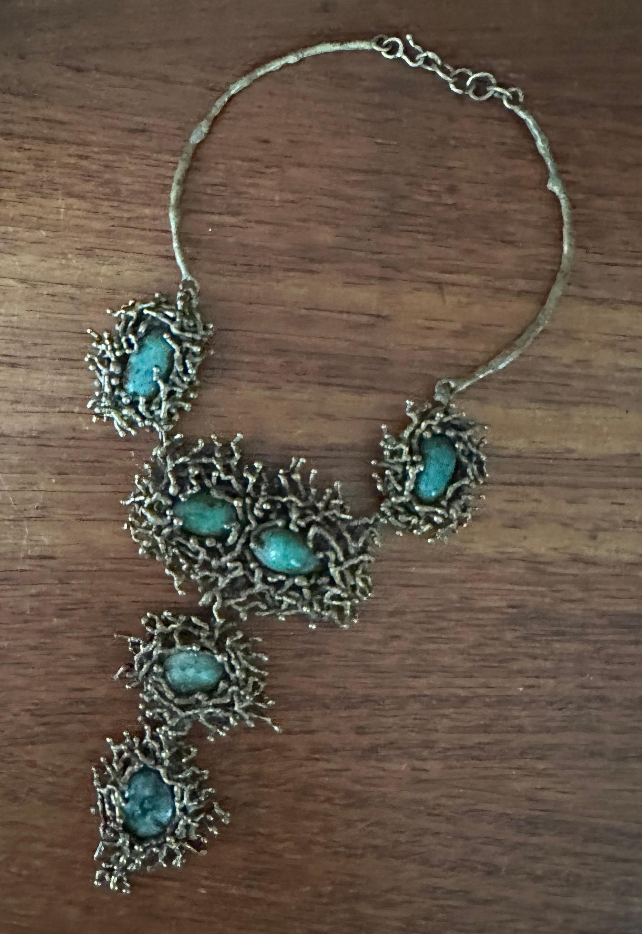 Vintage Modernist Bronze & Türkis Halskette von Pal Kepenyes im Angebot 2