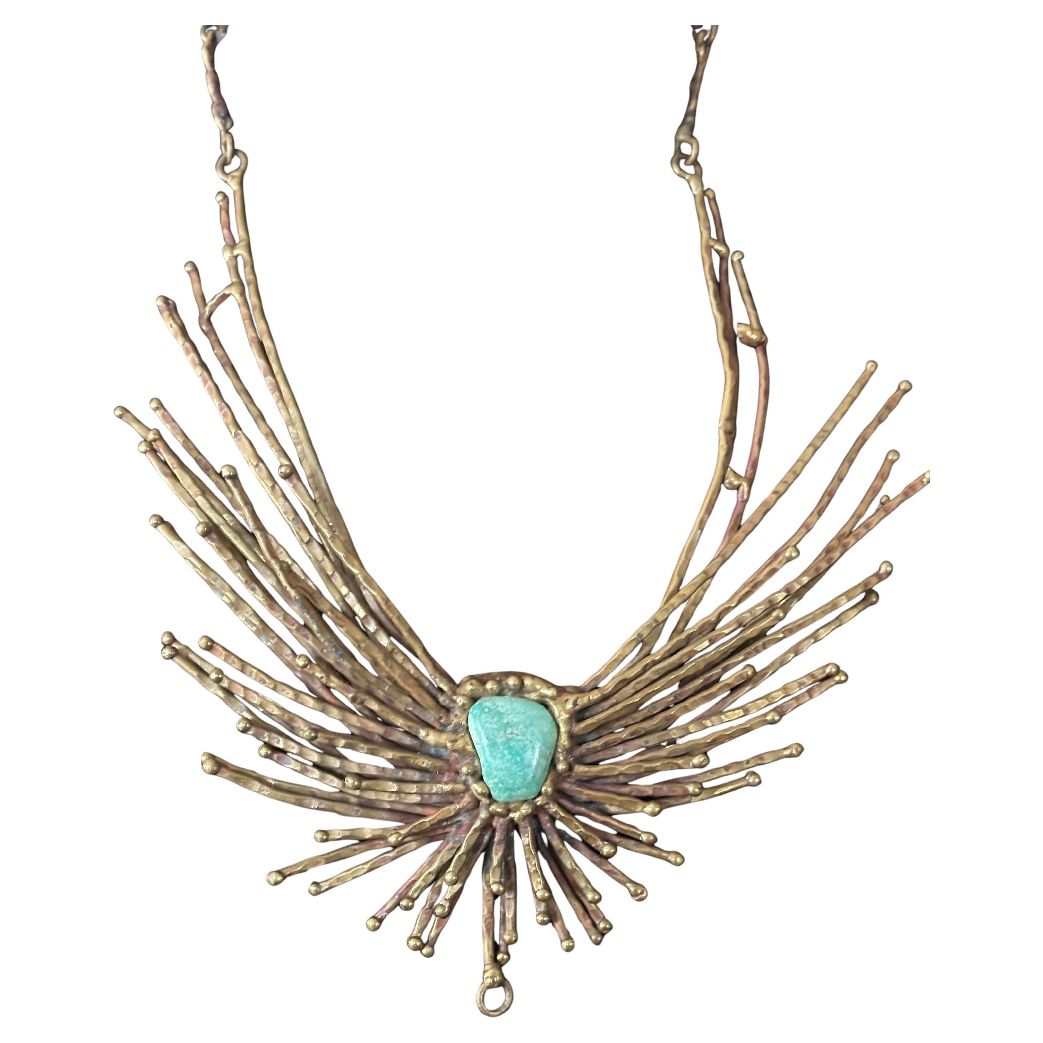 Vintage Modernist Bronze & Türkis Halskette von Pal Kepenyes im Angebot