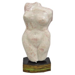 Vintage Modernist Carved Pink Alabaster 16" Nude Female Torso Sculpture
