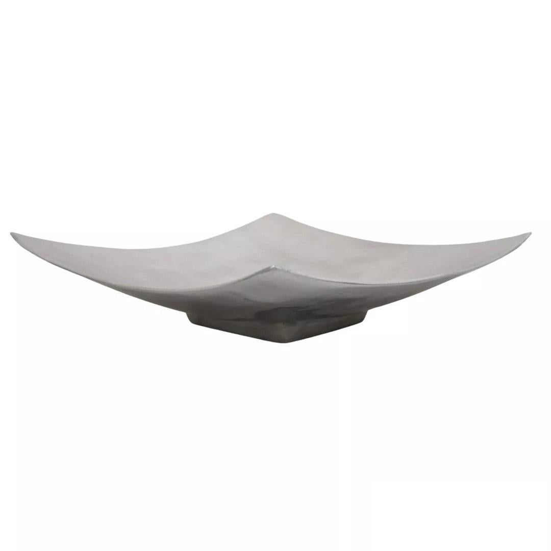 Vintage Modernist Cast Aluminum 12" Square Silver Handkerchief Centerpiece Bowl For Sale